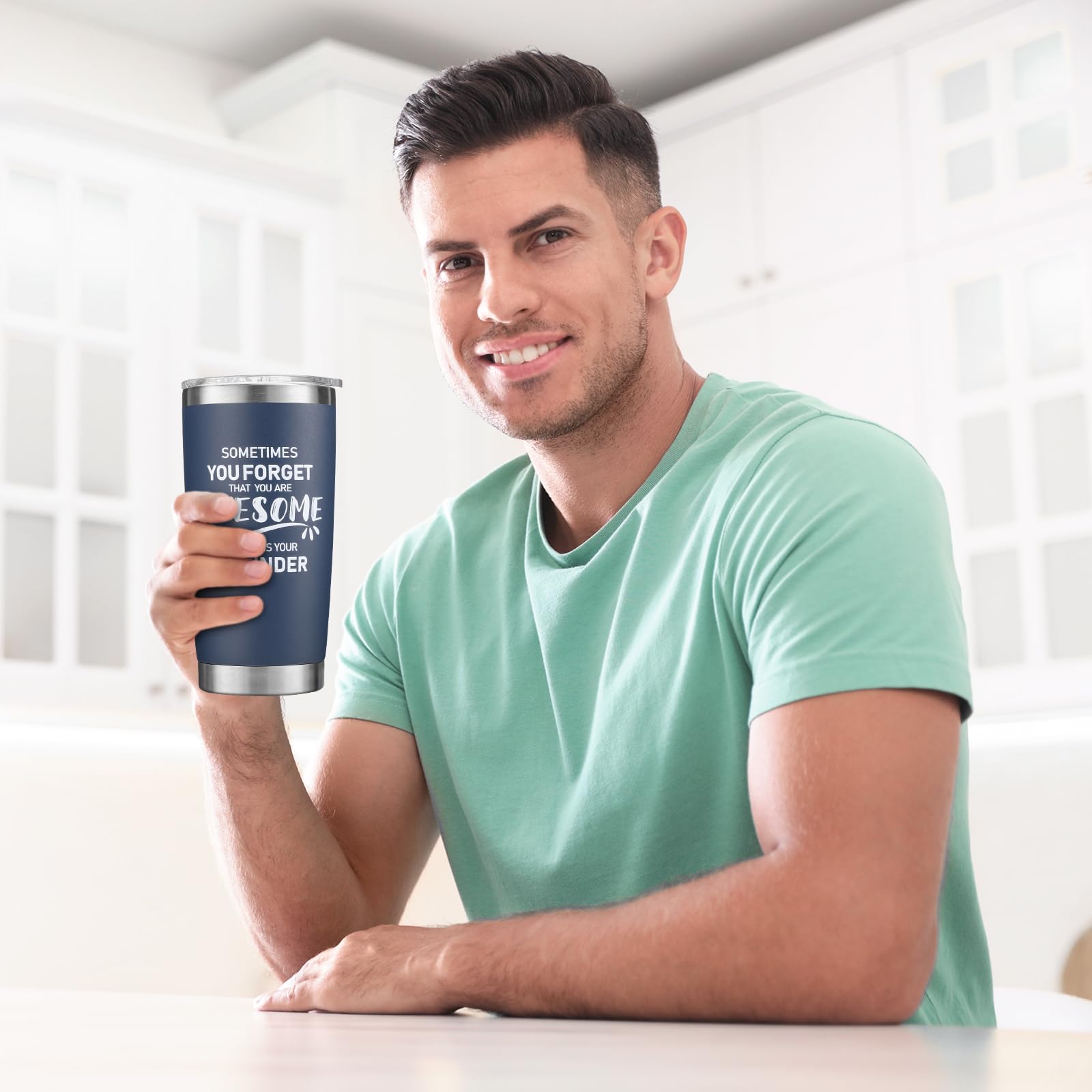 NOWWISH 20oz Navy Blue Tumbler, Sometimes You Forget You re Awesome Inspirational Stainless Steel Cup, Stocking Stuffer for Men