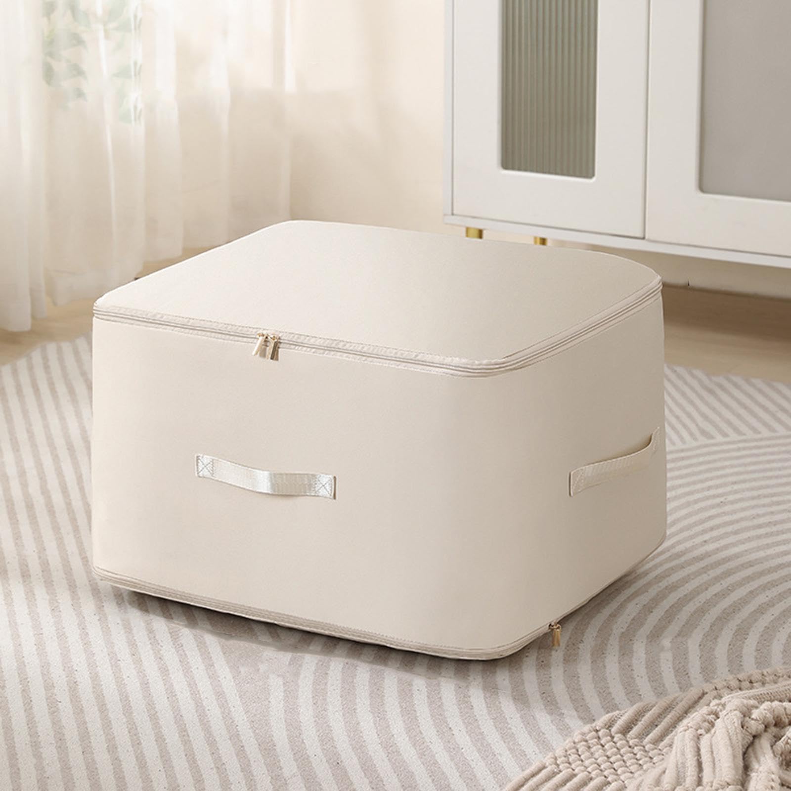 Trendivibe Self Compression Organizer Quilt Storage Bag For Comforters Blankets Clothes Beige