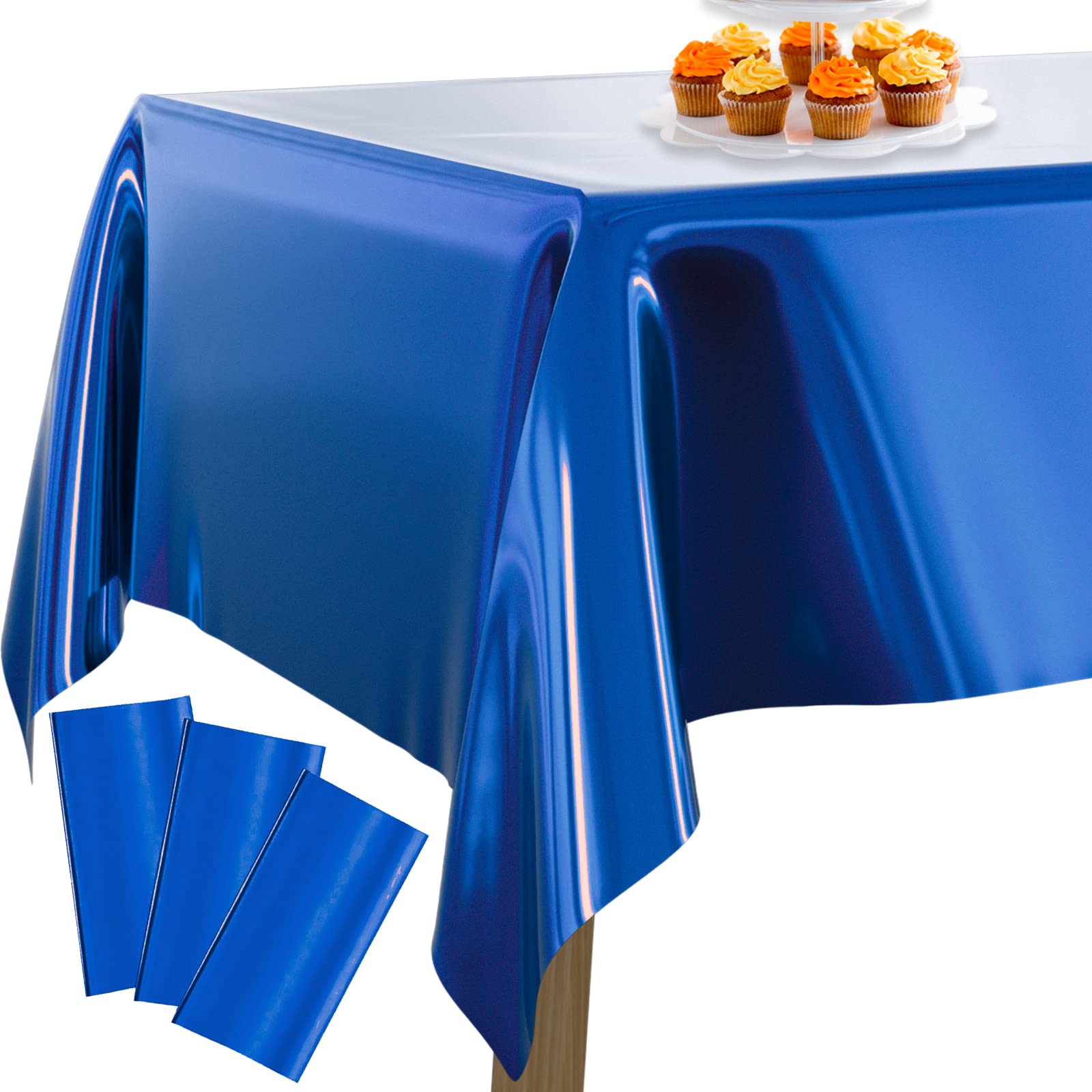 Partywoo Blue Foil Tablecloth, 3 Pack 54 X 108 Inch Rectangle Tablecloth, Foil Tablecloth For 6 To 8 Foot Table, Metallic Table