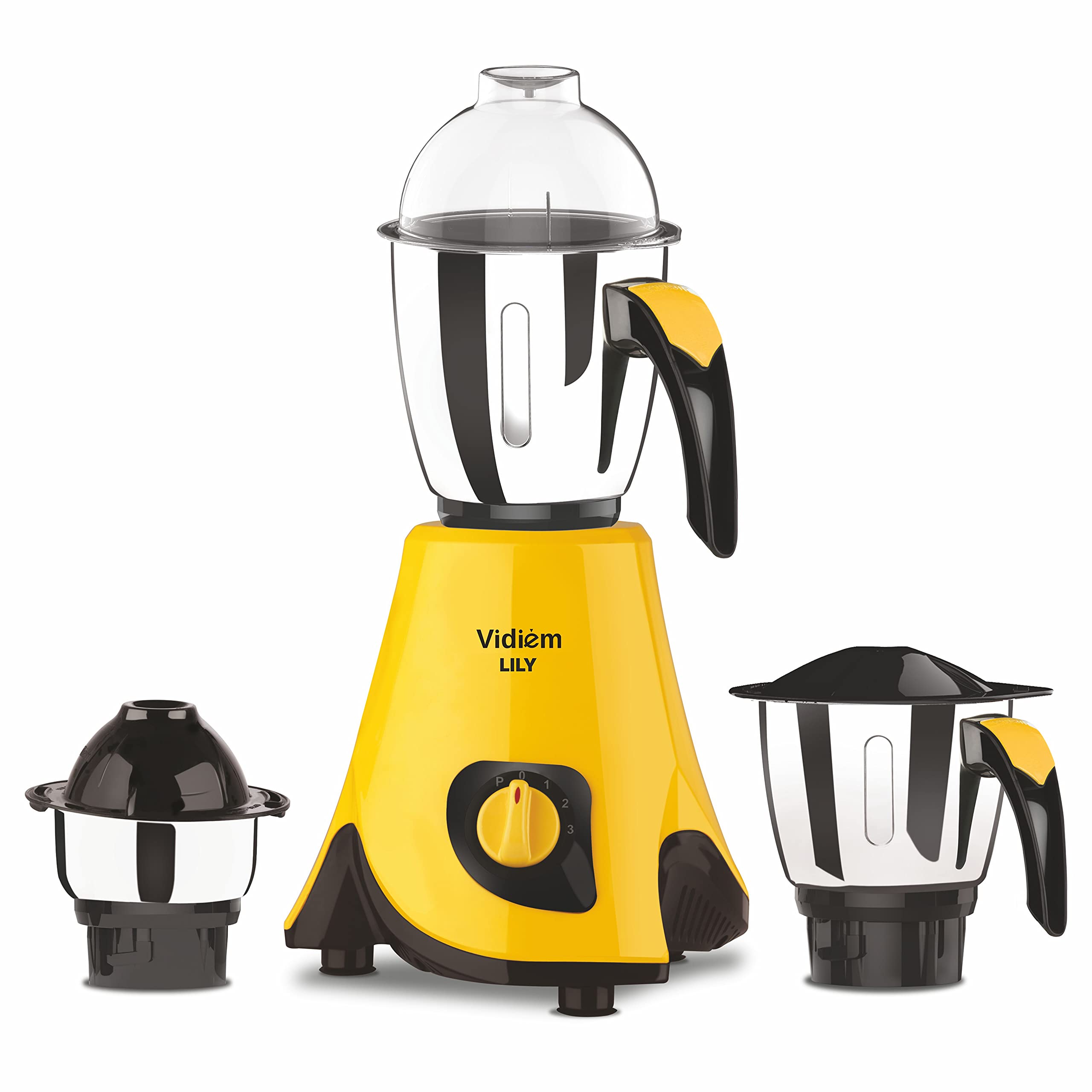 Vidiem Lilly 650W Mixer Grinder (Yellow) | 3 Leakproof Jars With Self-Lock | Wet & Dry Grinding For Spices, Chutneys & Curries |