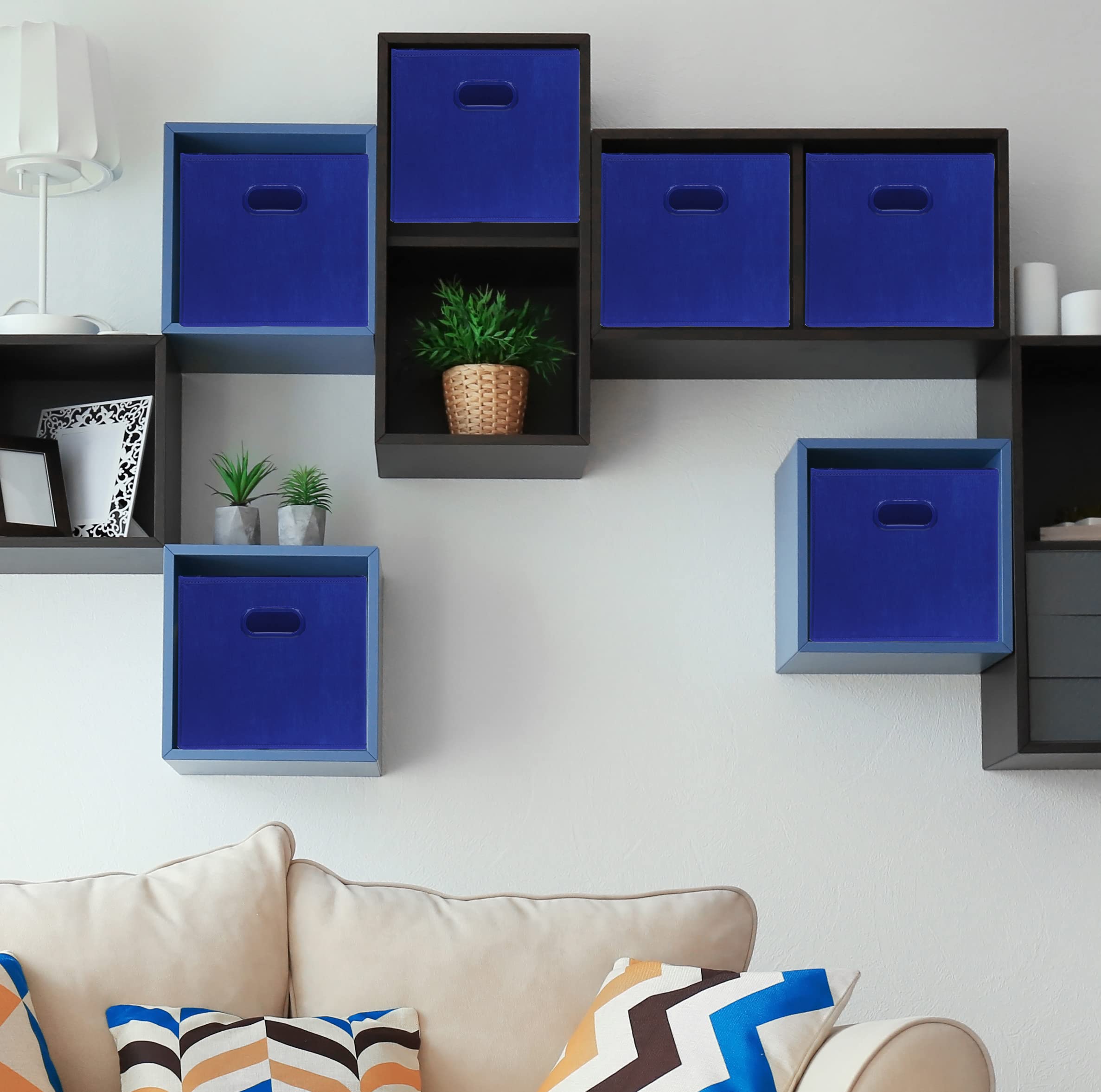 Simple Houseware Foldable Cube Storage Bin With Handle, Dark Blue - 6 Pack