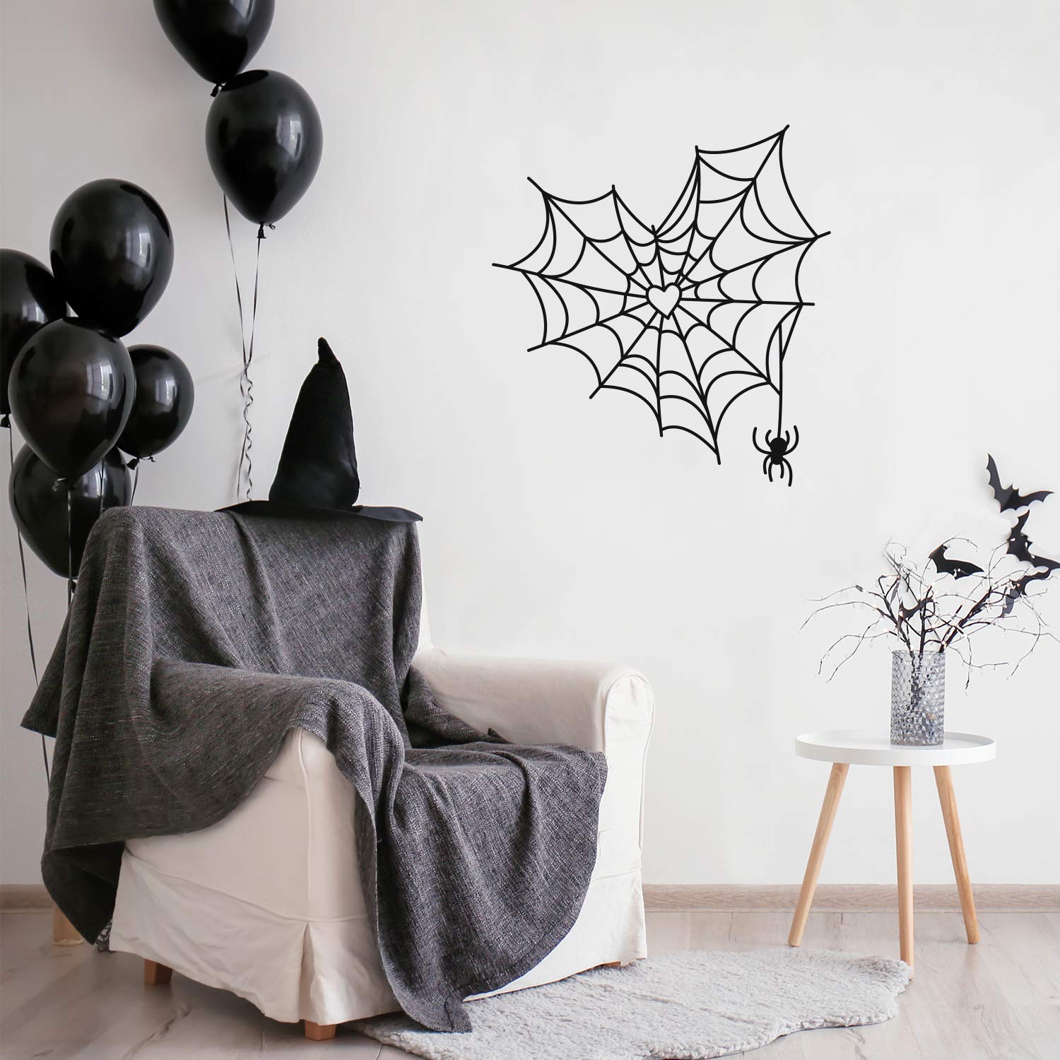 Vinyl Wall Art Decal - Spiderweb Heart - 23.5'' X 22'' - Trendy Funny Halloween Pumpkin Shape Quote Sticker For Entryway Dining