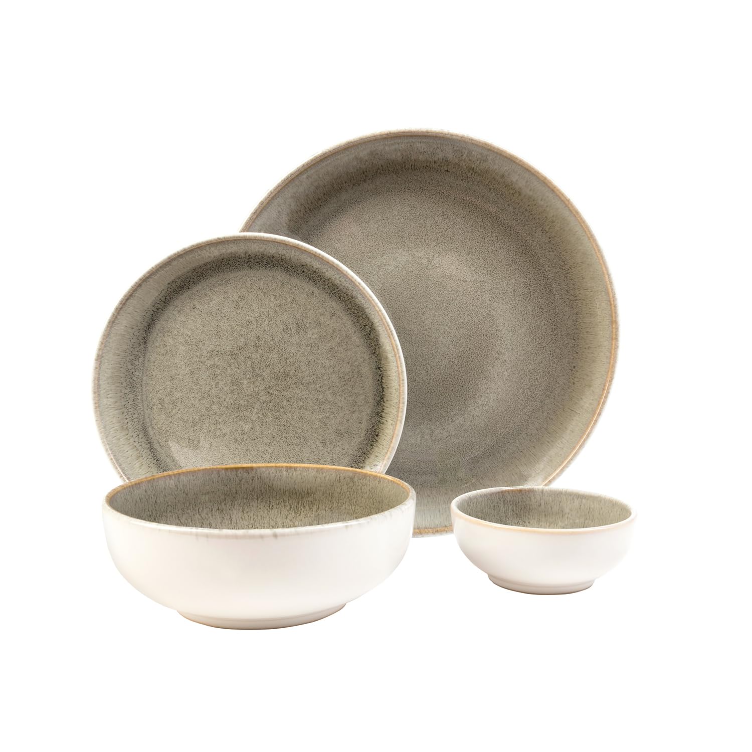 Sango Resona Moss 16-Piece Green Dinnerware Set - Service for 4, Plate & Bowl Set, Durable Stoneware with Reactive Glaze Finish,