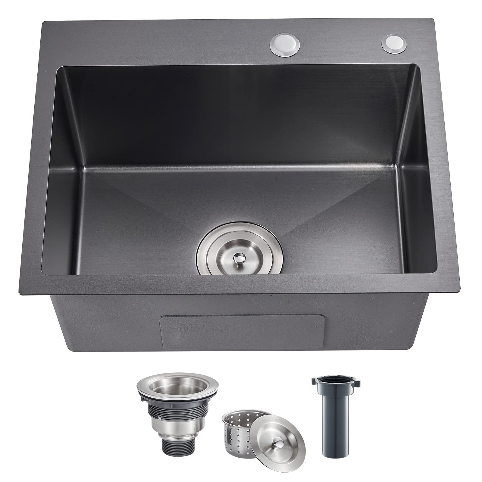 Popfly 20 Inch Kitchen Sink, 18 Gauge 304 Stainless Steel Single Bowl Drop In Black Bar Deep Small Sink, Modern Top Mount Kitche