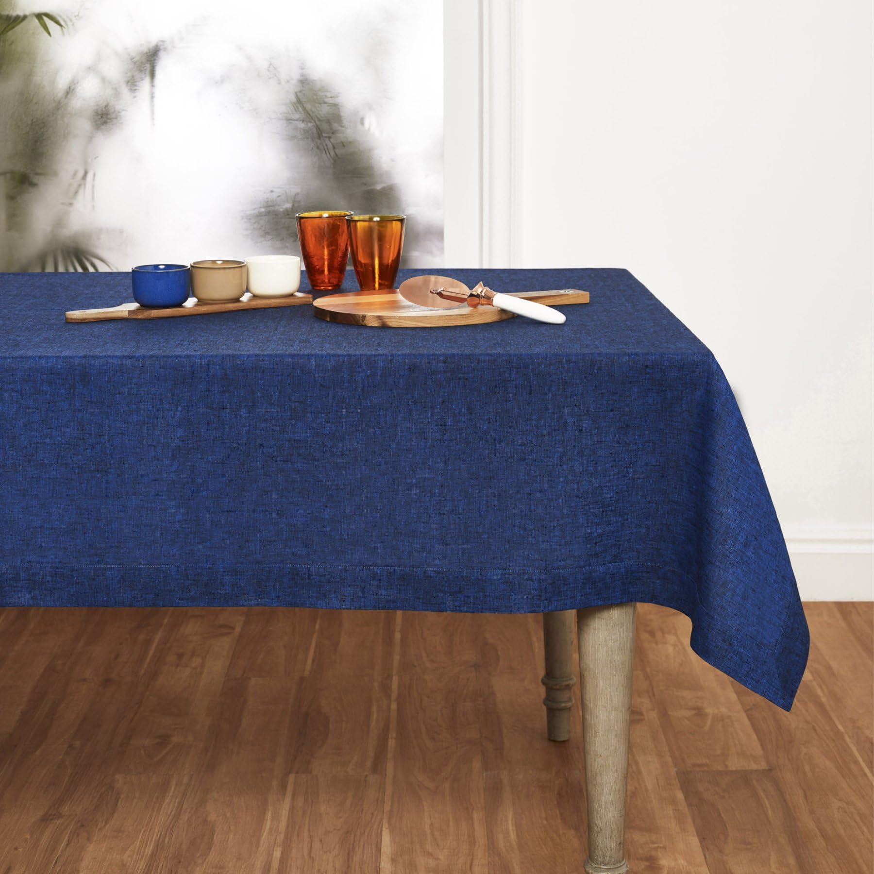 Solino Home Linen Tablecloth 120 '' L X 60 '' W Inch - 100% Pure Linen Royal Blue Tablecloth - Machine Washable Rectangle Tablec