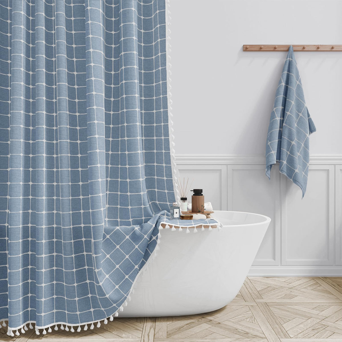 Bttn Stall Fabric Shower Curtain - 54 X 78 Inch Boho Linen Heavy Duty Cloth Tassel Shower Curtain Set With 10 Hooks, Narrow Rust