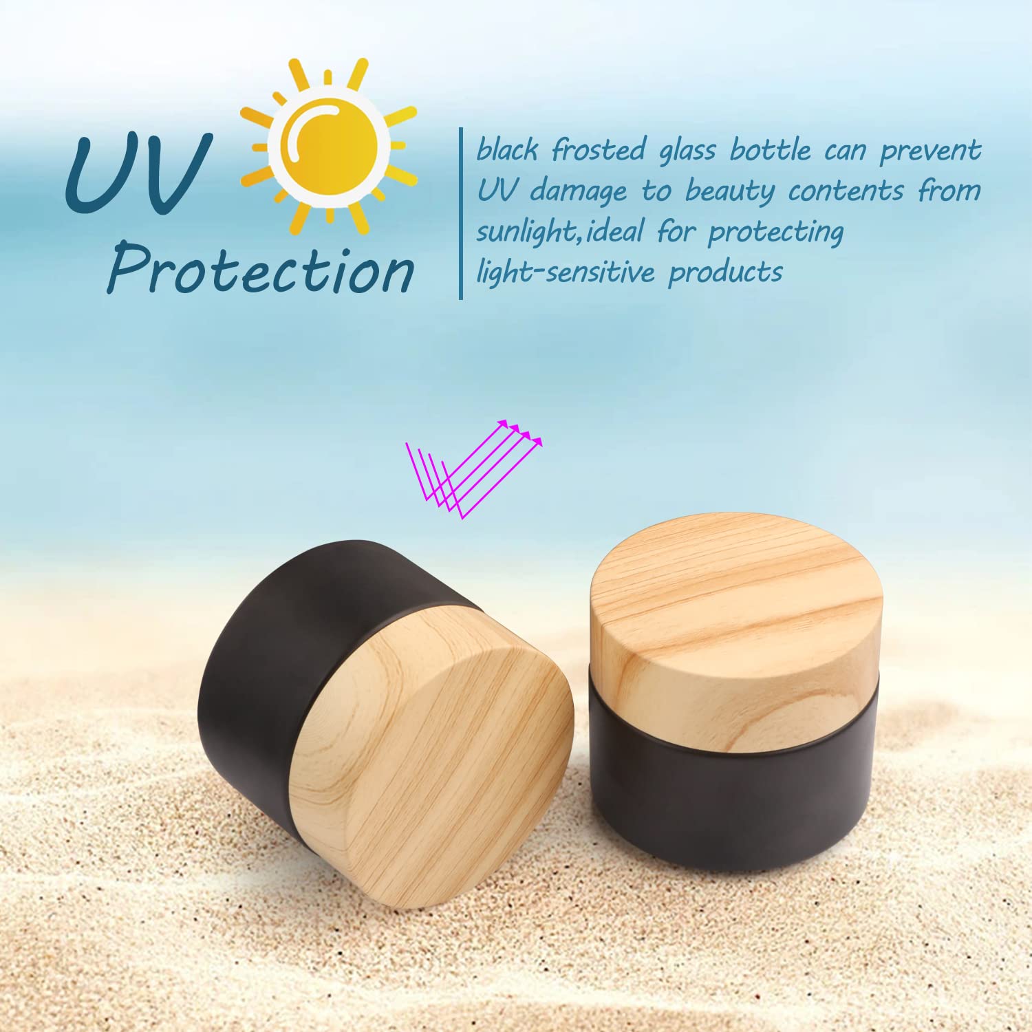 2 Pack 100G/3.4Oz Black Frosted Glass Jar Cosmetic Cream Jar Empty Sample Jar Travel Refillable Makeup Pot Jar With Leakproof Li