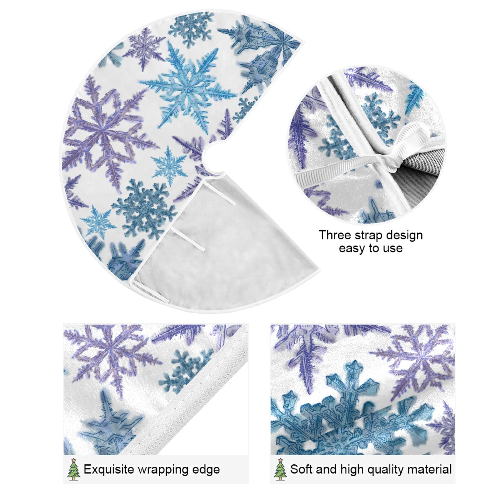 Christmas Purple Blue Snowflake Tree Skirt, Seasonal Tree Mat Holiday Party Supplies Ornaments Indoor Outdoor Decorations for Ta