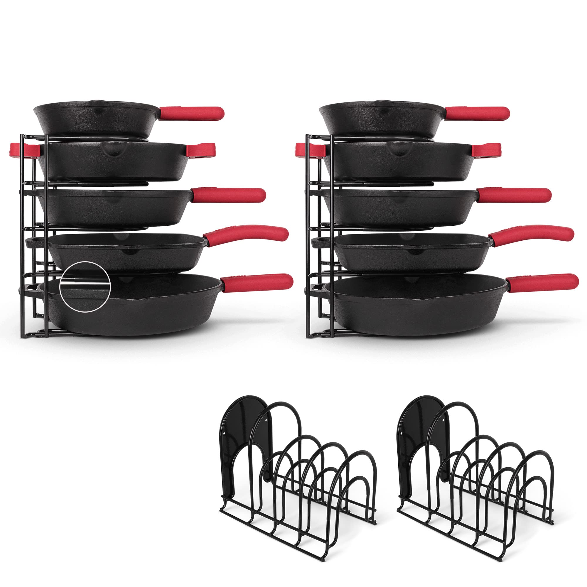 Cuisinel Pots and Pans Organizers - 2-Pack of Silicone-Coated Non-Slip 12 Heavy Duty Skillet Rack - Kitchen Organization Storage
