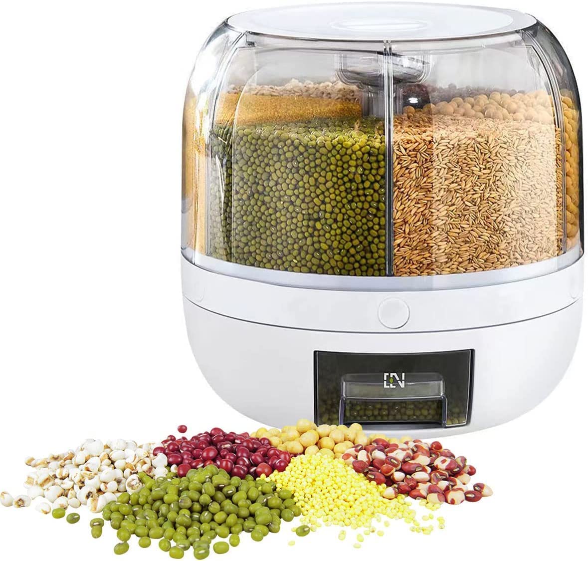 Delavala 6Grid Round Food Dispenser 360 Rotating Cereal Dispenser 10Kg Rice Dispenser Dry Food Storage Containers Transparent D