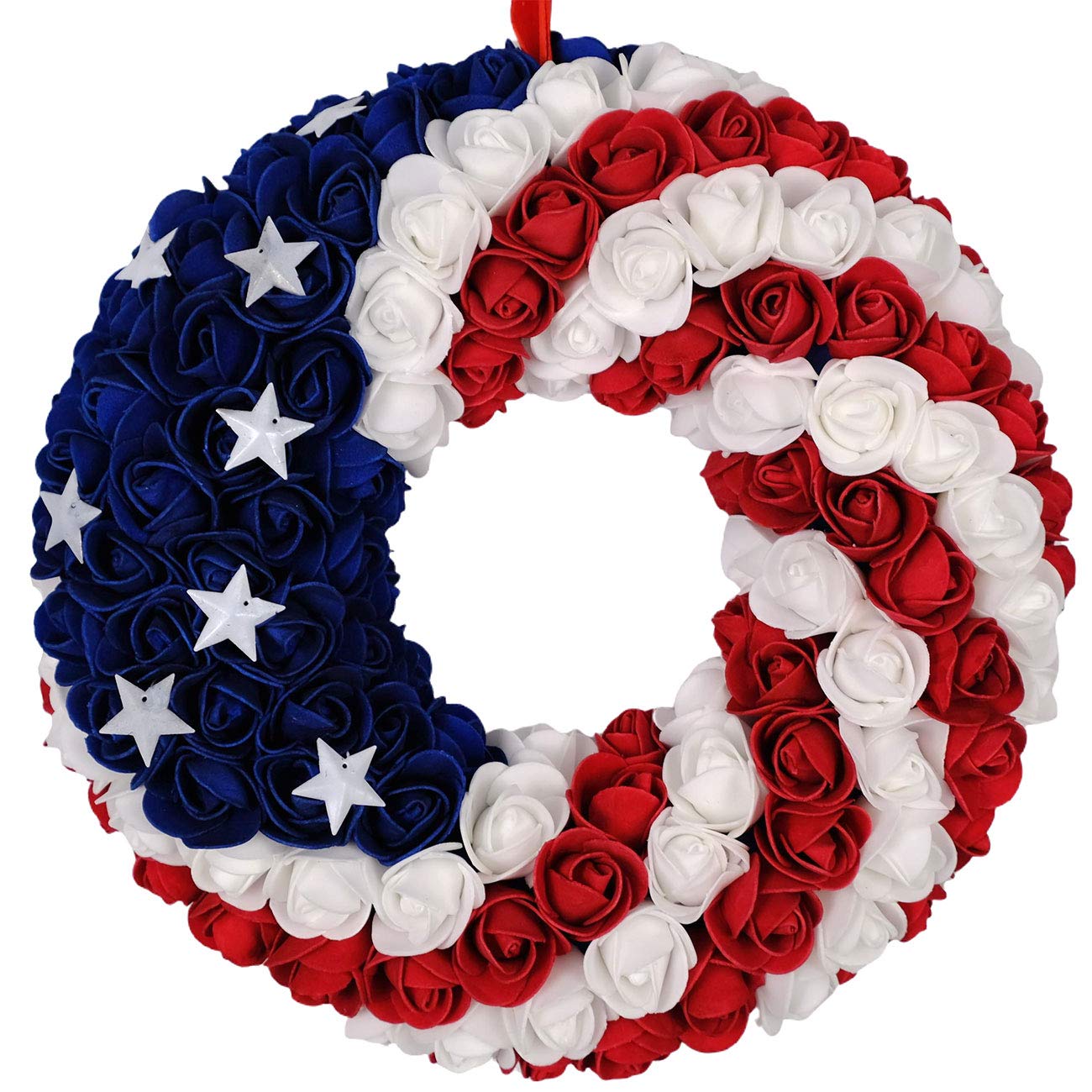 idyllic July 4th Wreath Patriotic Americana Wreath Boxwood Handcrafted Memorial Day Wreath Festival Garland Decoration Front Doo