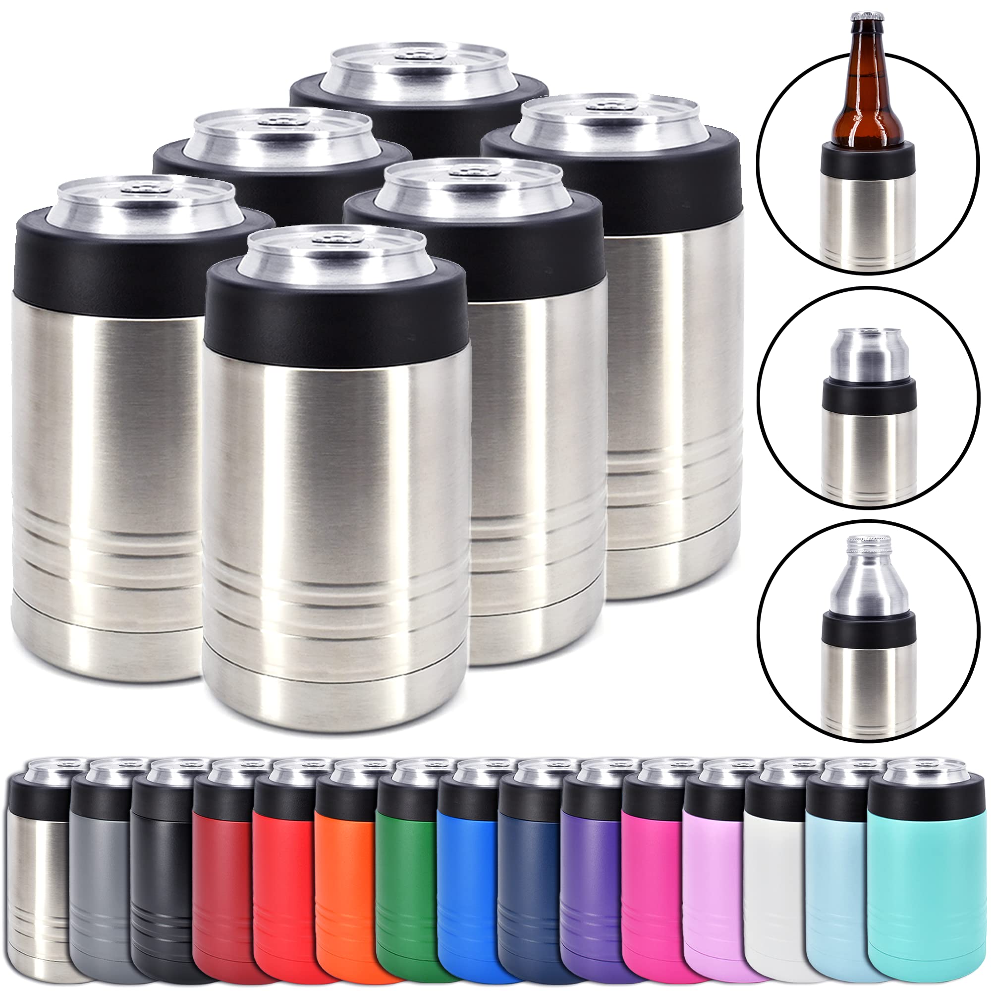 Clear Water Home Goods - 12 Oz Stainless Steel Double Wall Vacuum Insulated Can Or Bottle Beverage Cooler - Stainless Steel - 6