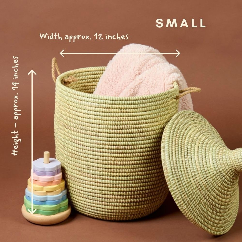 Senegalo Small Natural Beige Decorative Woven Wicker Basket Hamper - Organize Laundry, Toys, Blankets, Pillows, Clothes, Towels