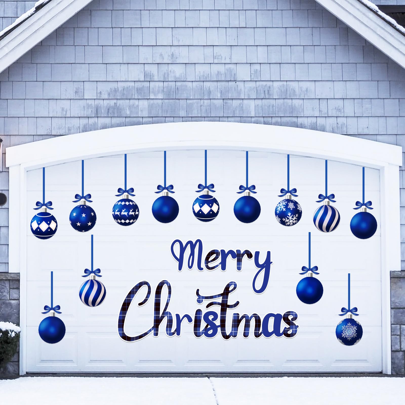 90shine 31PCS Christmas Garage Door Decorations Magnets - Merry Xmas Ball Holiday Refrigerator Fridge Kitchen Decor(Blue)