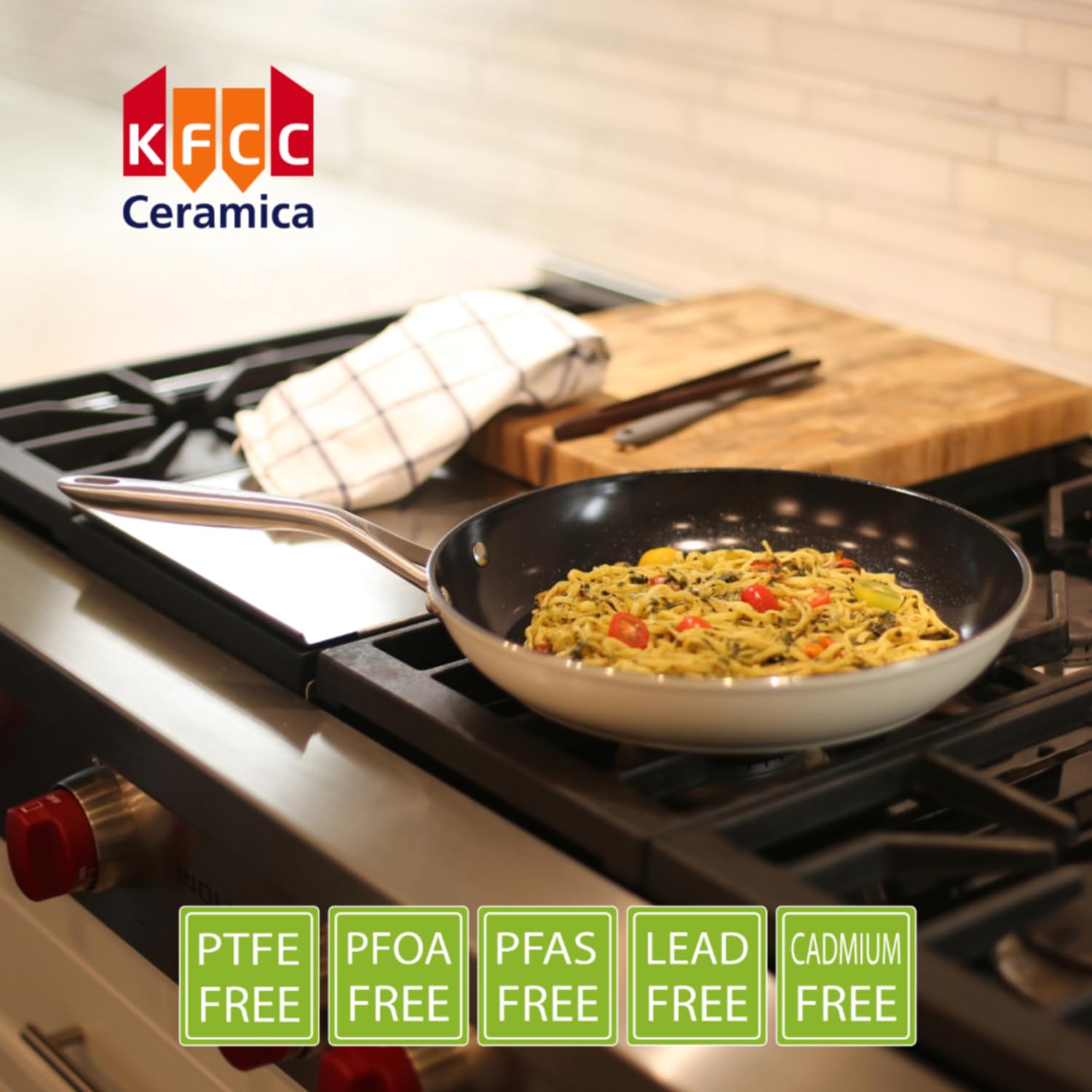ValenCera Ceramic Nonstick Frying Pan Set, 8" & 12", Nontoxic Aluminum, White - Model VC2030