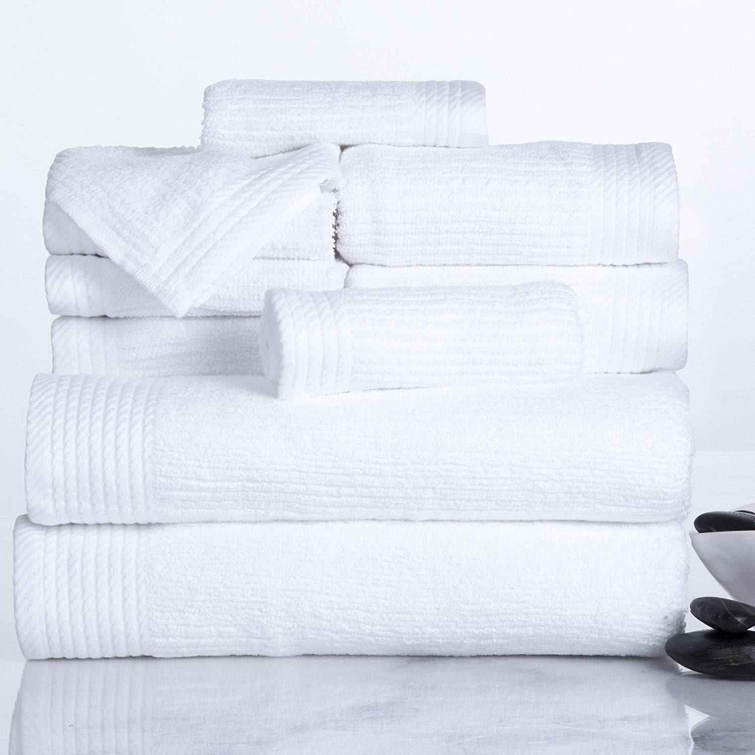 Bedford Home Ribbed Cotton 10 Piece Towel Set - White