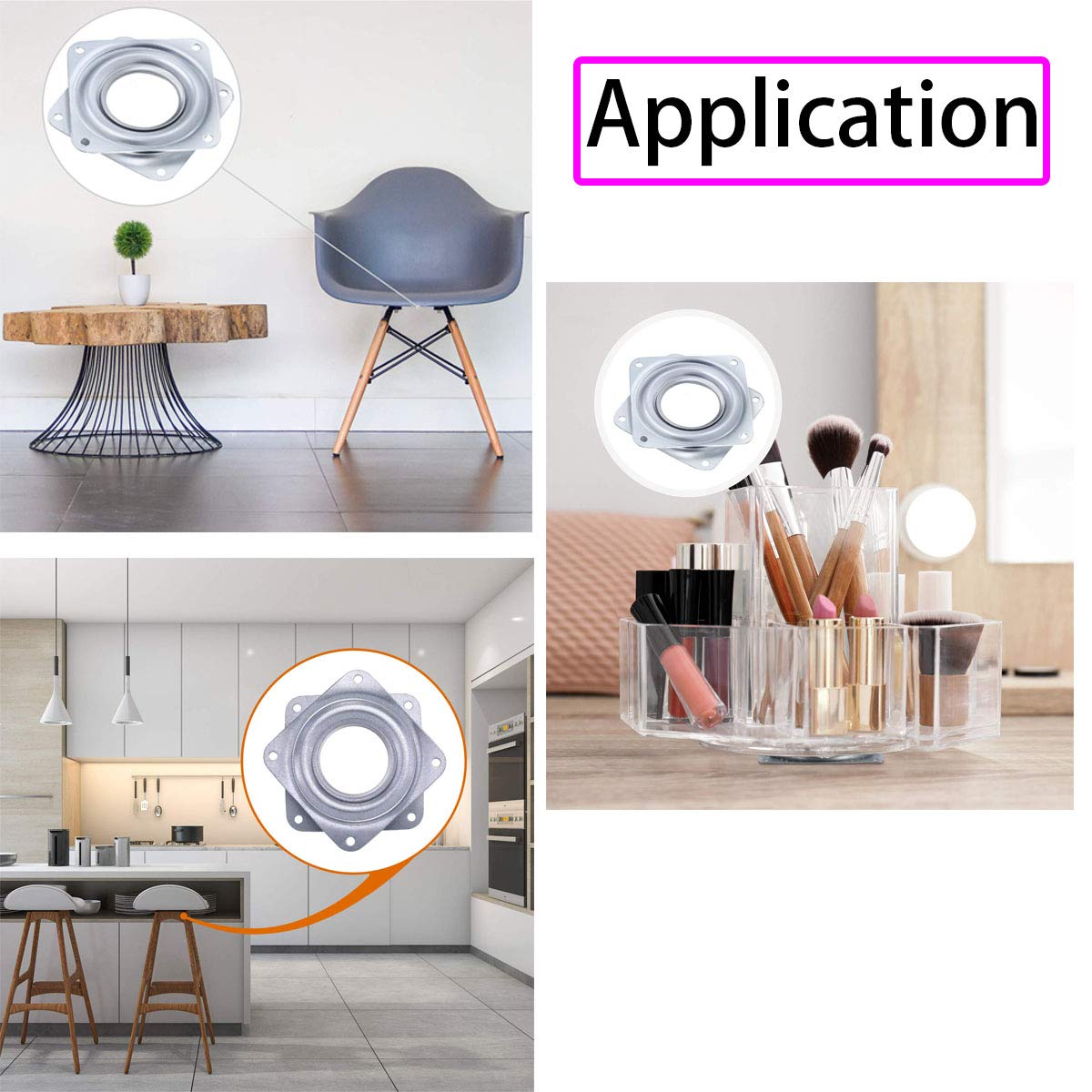 Mokell 3 Pack 2-Inch Square Lazy Susan Turntable Bearing, 5/16-Inch Thick 44-Lb Capacity