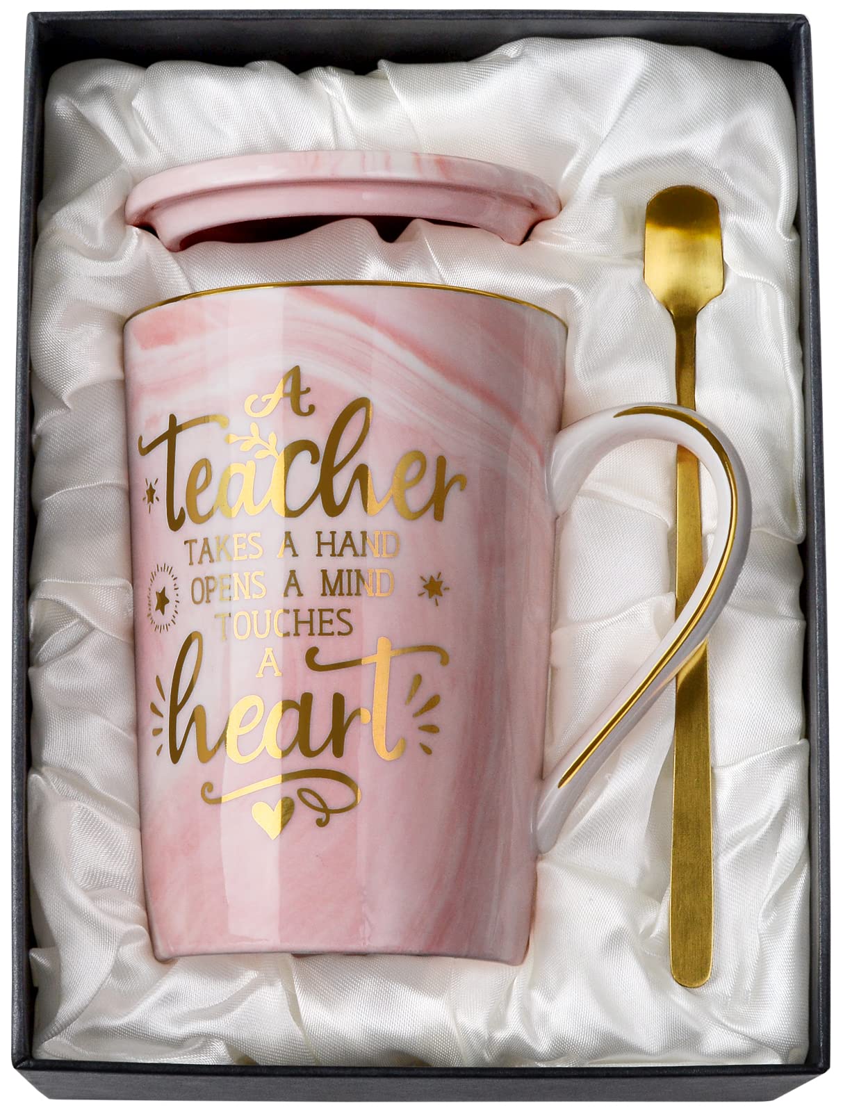 Unique Teacher Appreciation Gifts for Women - Best Teachers Christmas Mug for Teachers from Student, 14Oz Pink Marble Ceramic Go