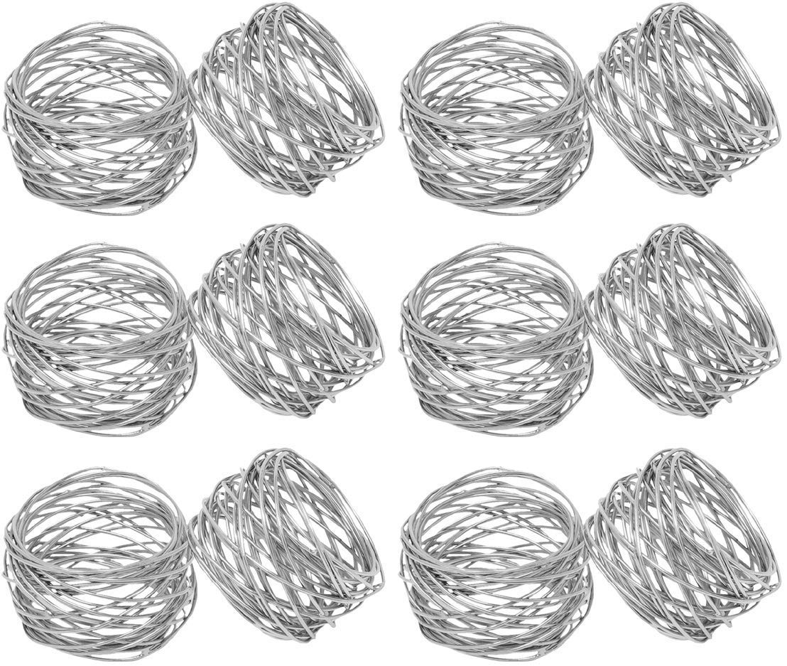 Kaizen Casa Handmade Round Mesh Napkin Rings Holder For Dinning Table Parties Everyday (Silver, 12)