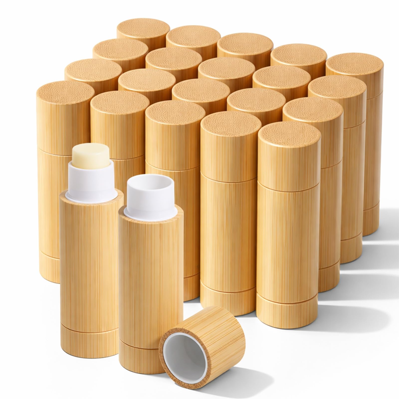 24 Pcs Bamboo Empty Lipstick Tubes, 5g Refillable DIY Lip Balm Tube Containers with Rotable Plastic Inner, Empty CardboardLipst