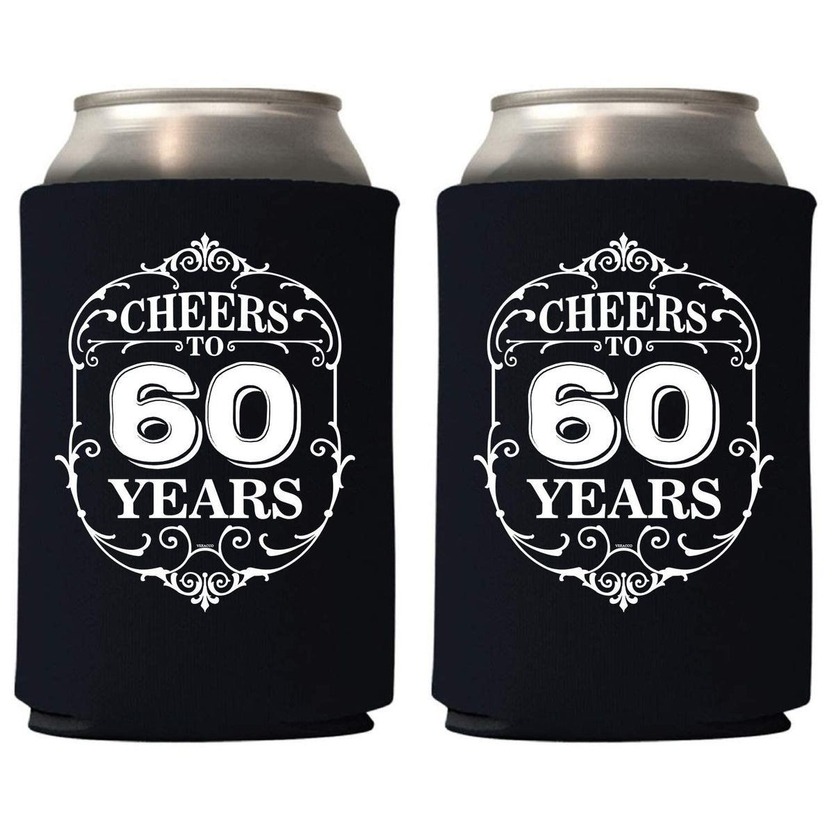 Veracco Cheers To 60 Years 60Th Birthday Gift Sixty And Fabulous Party Favors Decorations Can Coolie Holder (Black, 6)