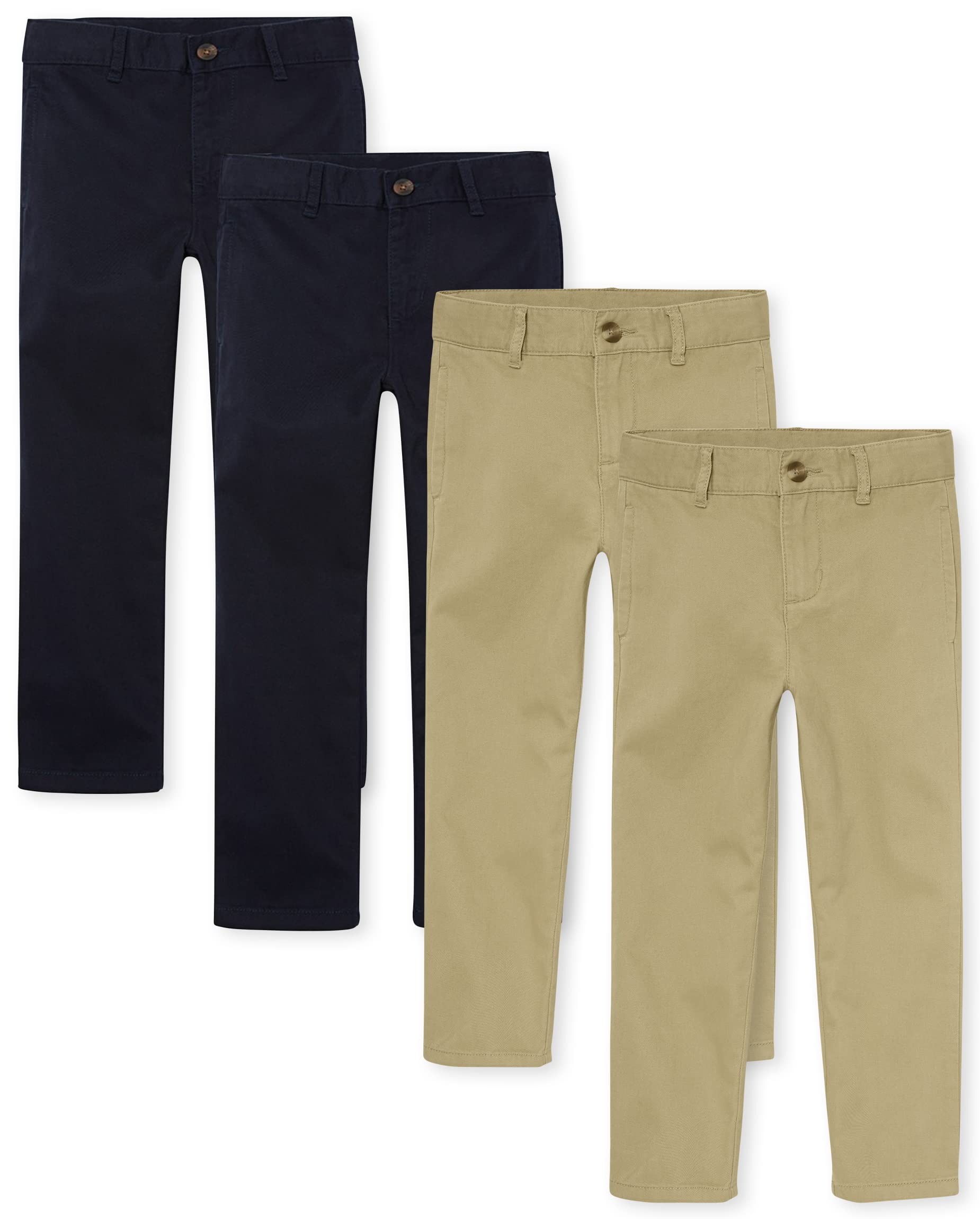 The Childrens Place Boys Stretch Chino Pants, Flaxnew Navy 4 Pack, 12