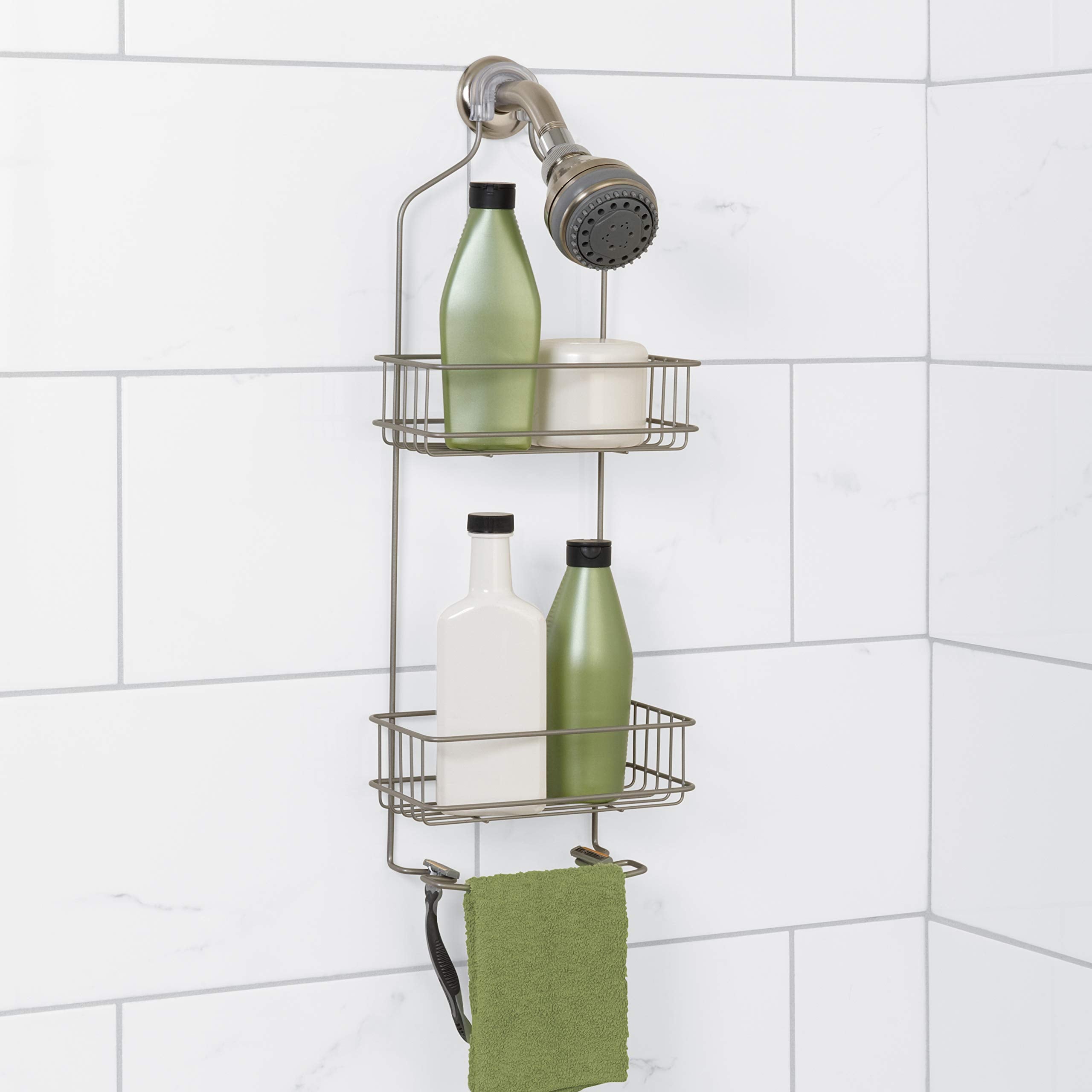 Zenna Home Bb78Nn 3-Piece Bath-In-A-Box Bath Storage Suite: Spacesaver, Shower Caddy And Over-The-Door Hooks, In Satin Nickel