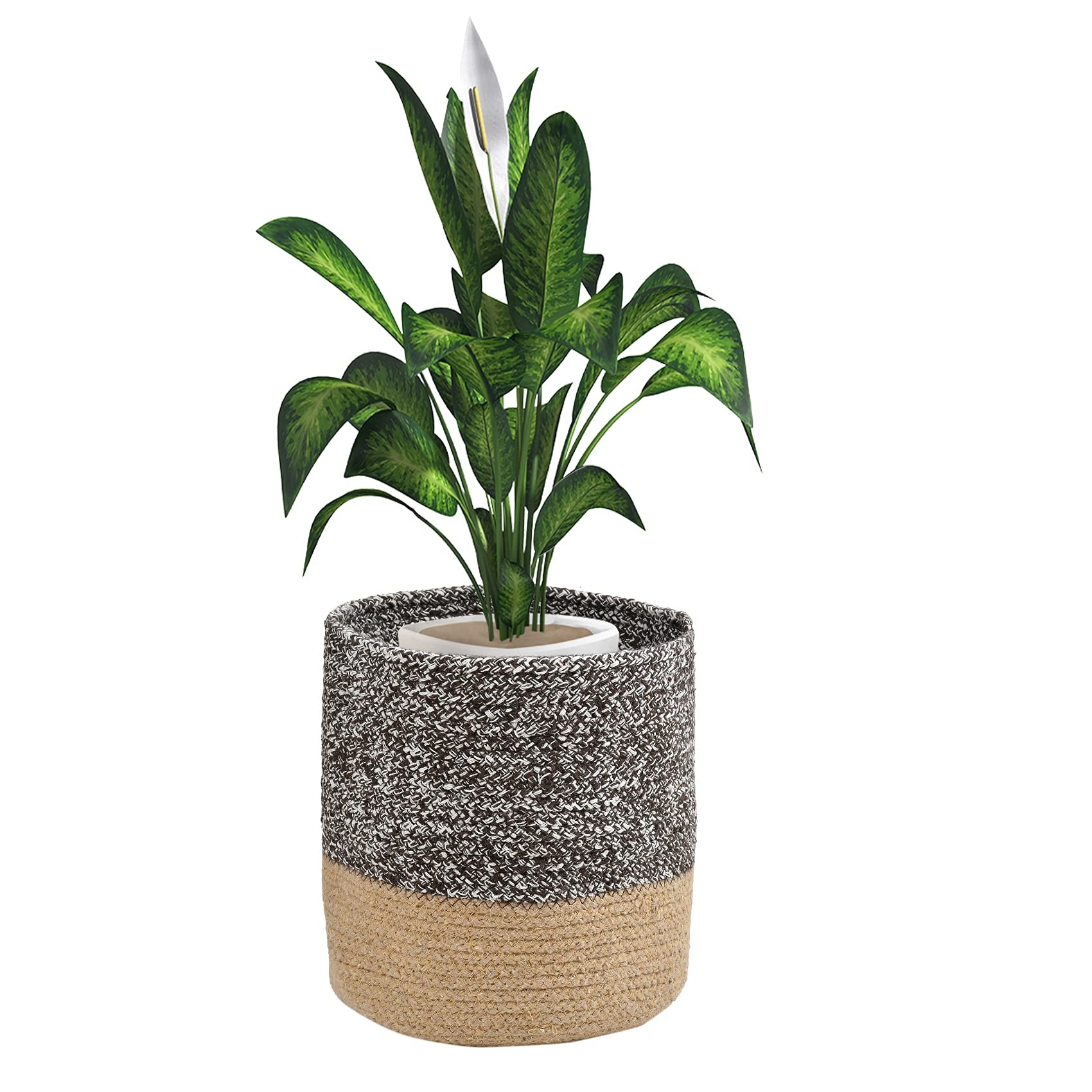 Lavichitra Braided Cotton Baskets | Storage Bins Organizer | Laundry, Toys & Planter Basket- Set Of 3 (6,8,10 Inch), Coffee