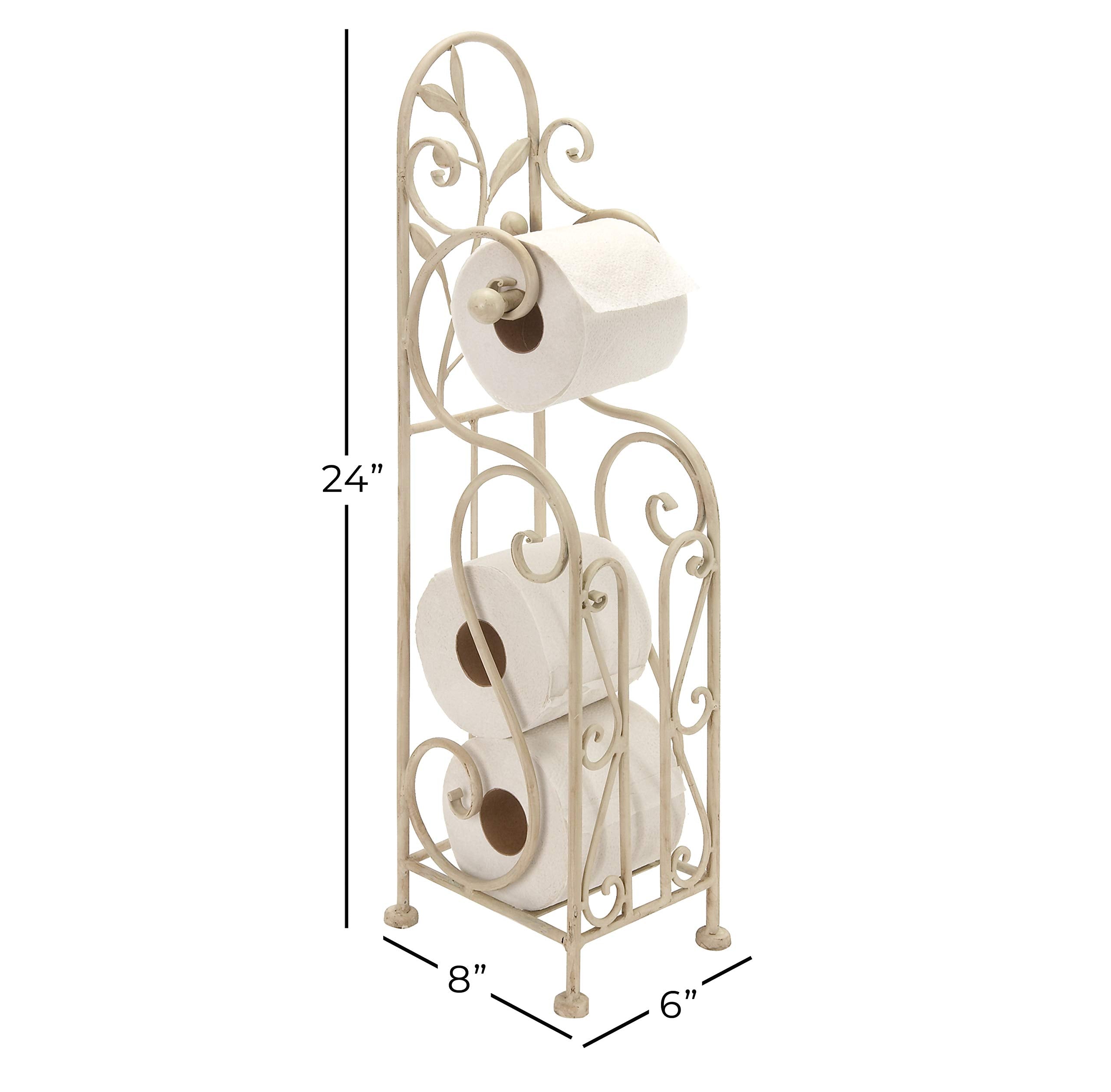 Deco 79 Metal Scroll Toilet Paper Holder With Space To Hold 3 Rolls, 8 X 6 X 24, Cream