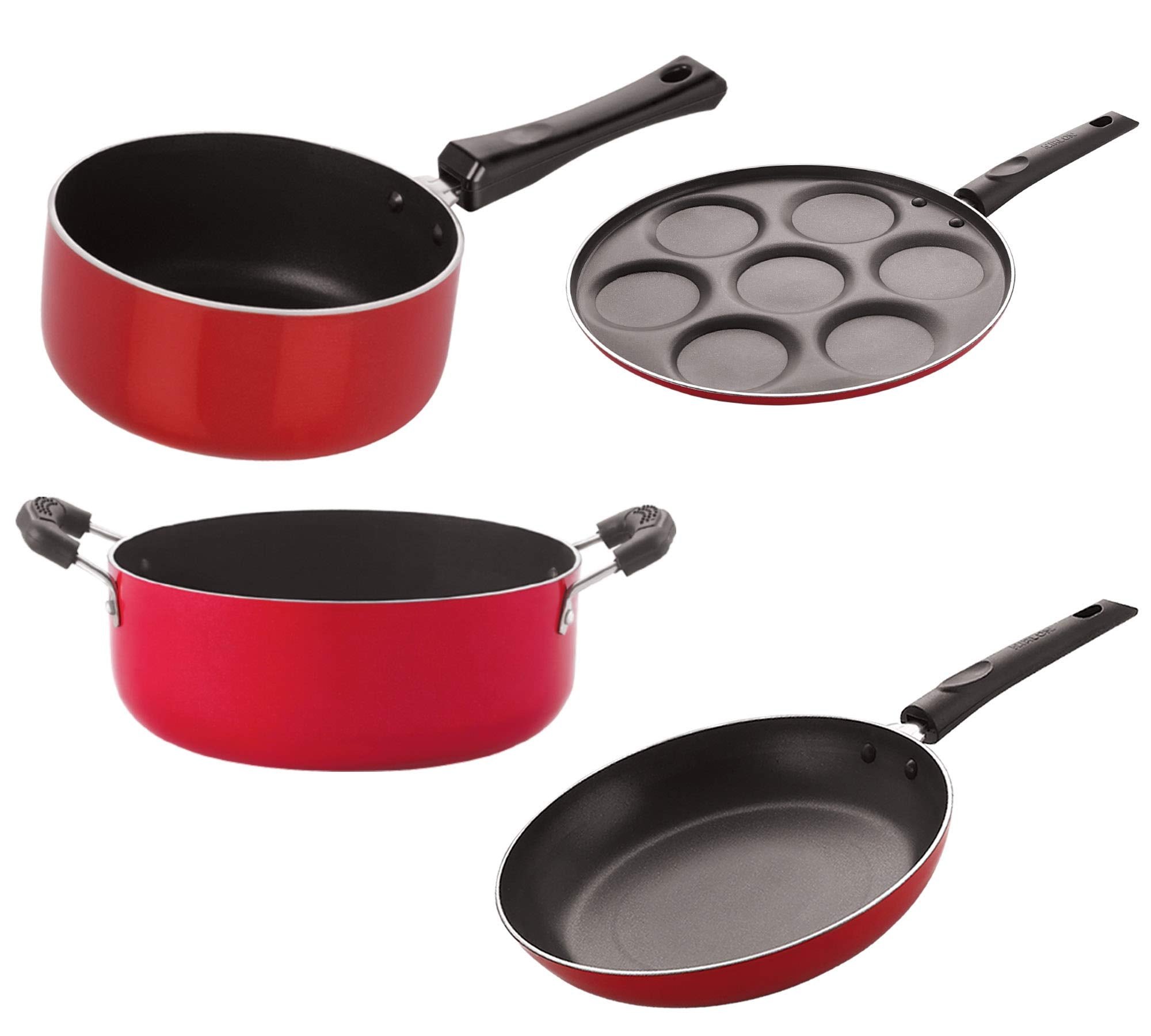 Nirlon Kitchen Accessories For Home Cooking Non Stick Pots And Pan Set Of 4 Pieces (2.6Mm_Sp(B)_Up(7)_Cass22_Tp24)