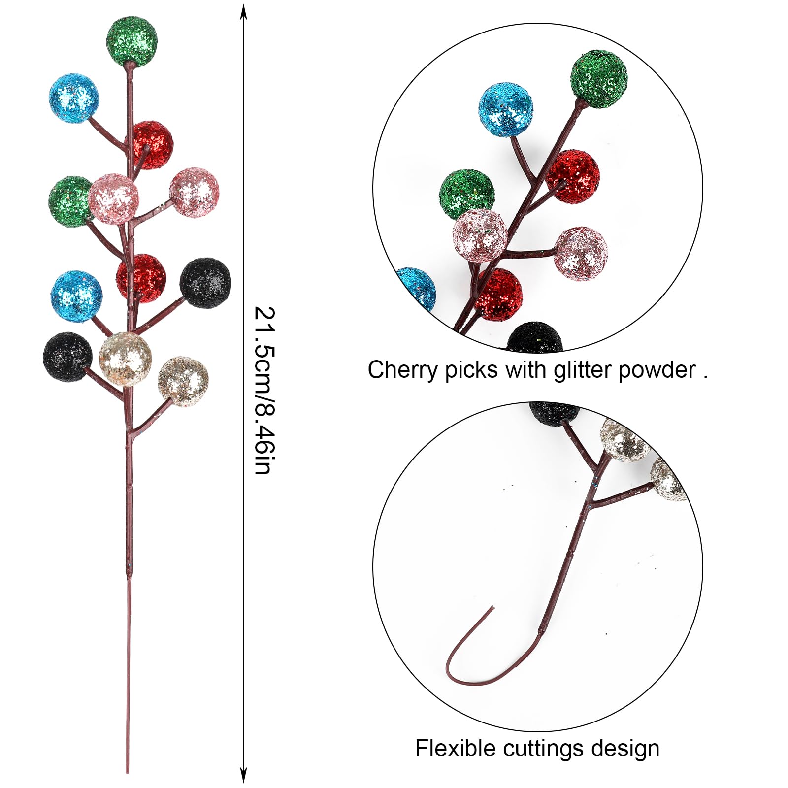 DIYASY Artificial Berry Stems, 20 Pcs Berry Stems Artificial Branches Xmas Tree Filler Holiday Wreath Garland Decorations Home D