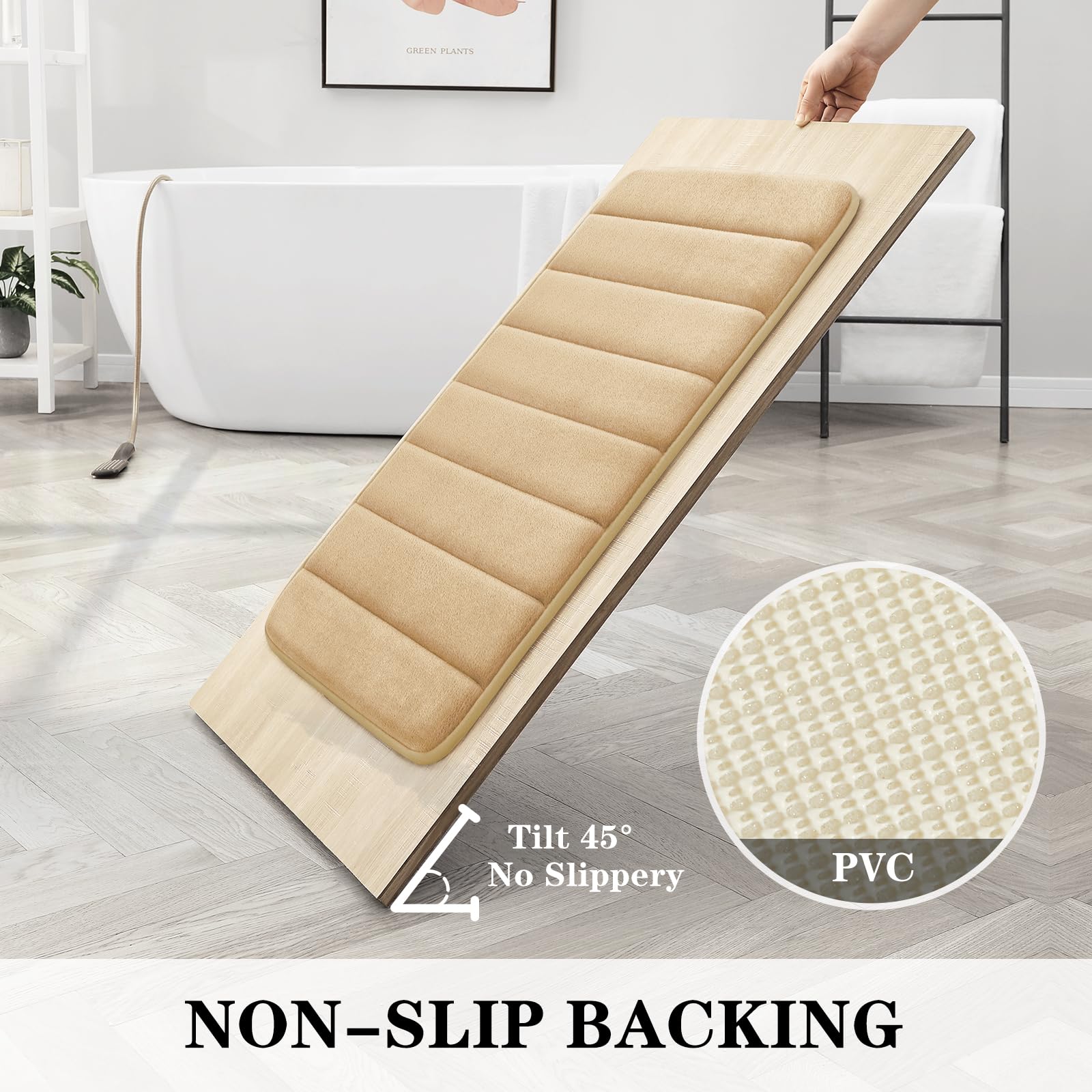 BYSURE Beige Memory Foam Bathroom Rug Set 3 Piece Non Slip Extra Absorbent Shaggy Bathroom Mats and Rugs Sets  Soft & Dry Bath Mat Sets for Bathroom Washable Carpets Set