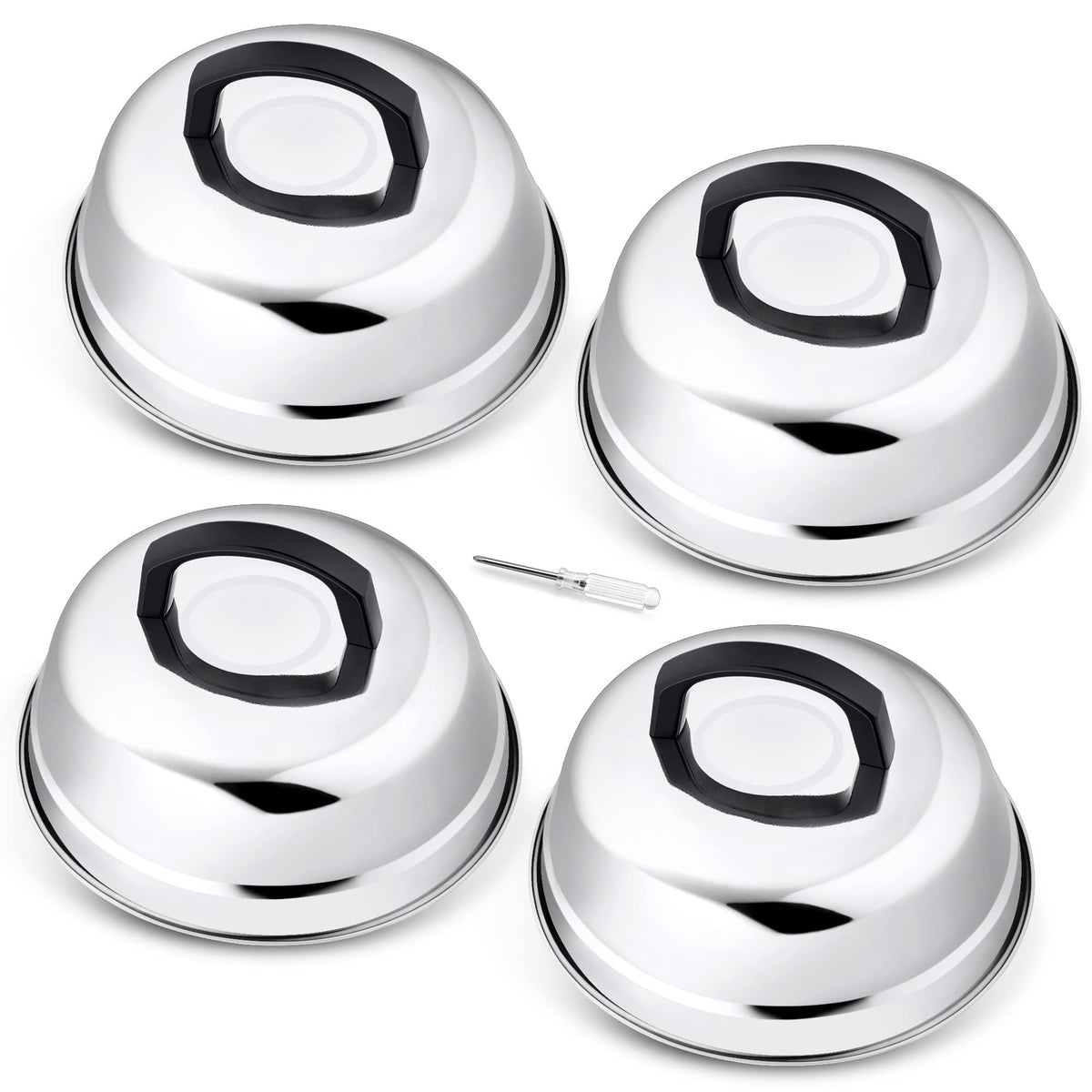 Leonyo 9 Inch Cheese Melting Dome Lid Set Of 4, Stainless Steel Griddle Accessories, Durable Basting Steaming Cover For Teppanya