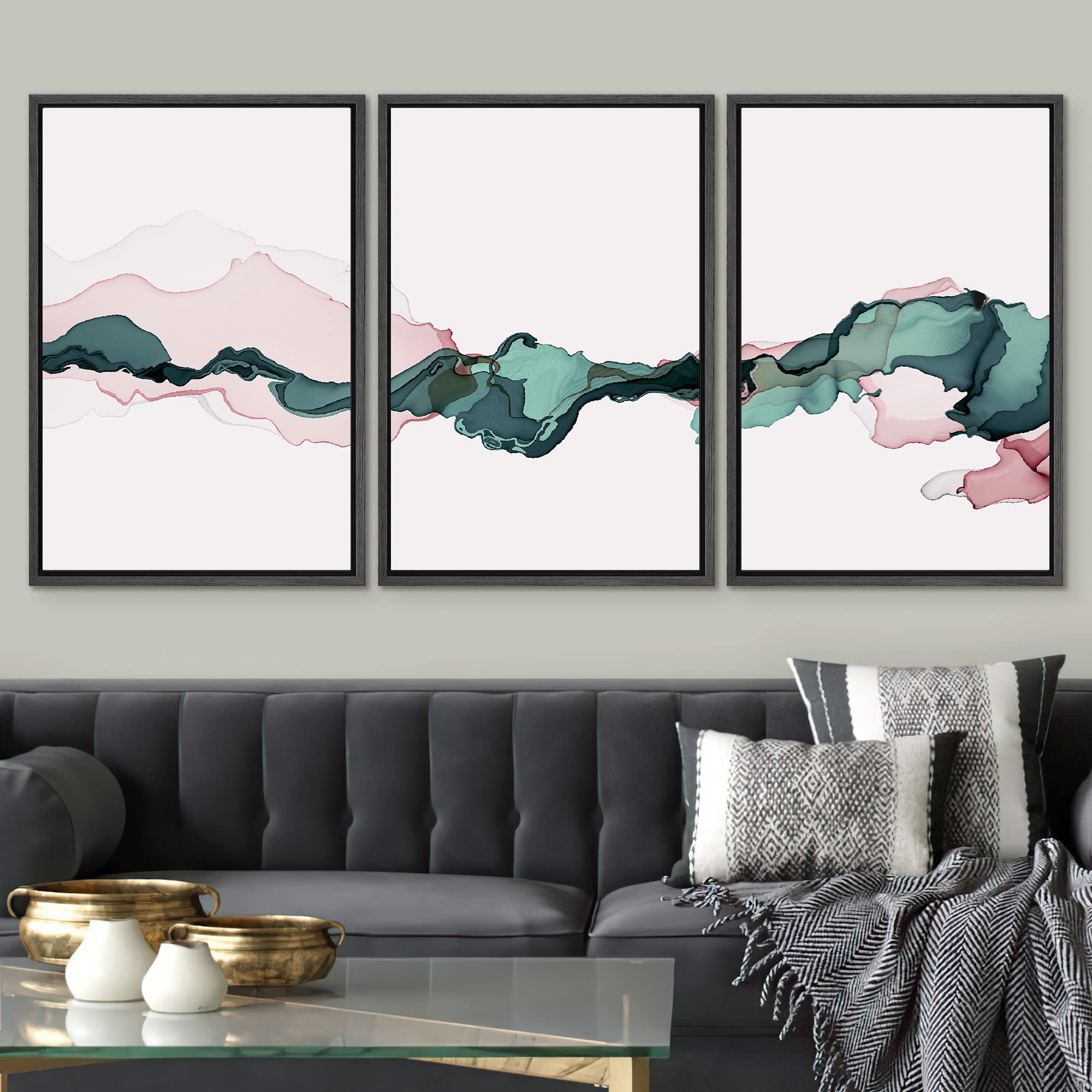 Signwin 3 Piece Framed Canvas Wall Art Mountain Covered With Snow Canvas Prints Home Artwork Decoration For Living Room,Bedroom