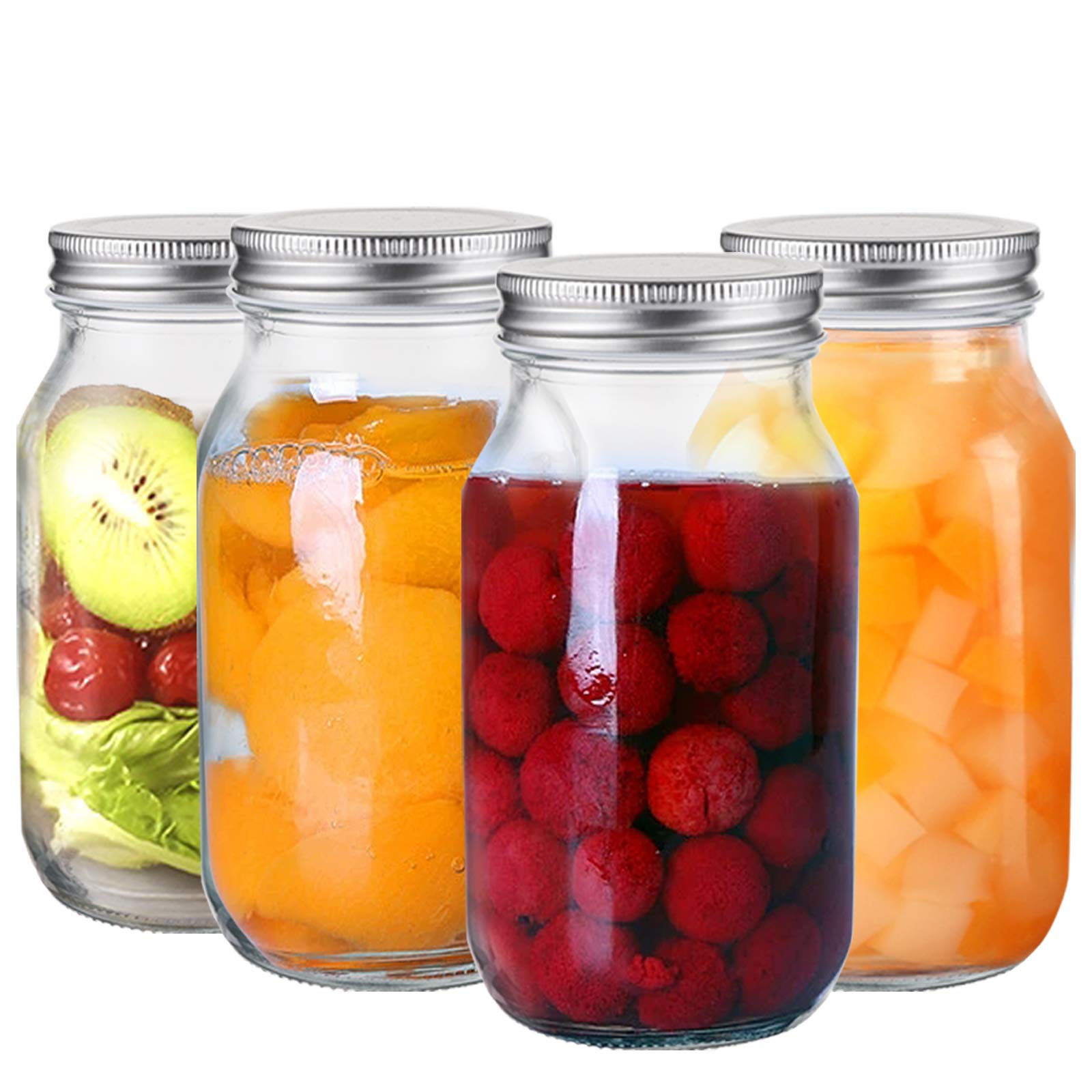 Jucoan 12 Pack 24 Oz Glass Mason Jar Canning Jar With Silver Airtight Metal Lids, Regular Mouth Glass Jars For Preserving Fruits