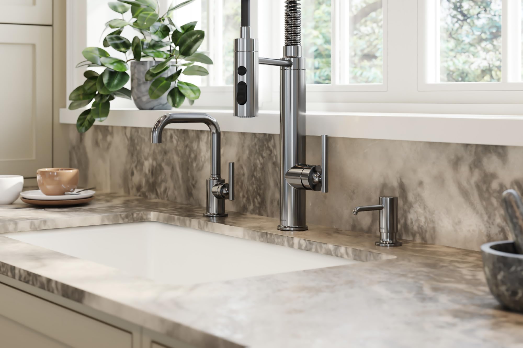 Kohler 24982-Tt Purist Semi-Pro Kitchen Faucet, Commercial Kitchen Sink Faucet With Pull-Down Sprayhead, Vibrant Titanium