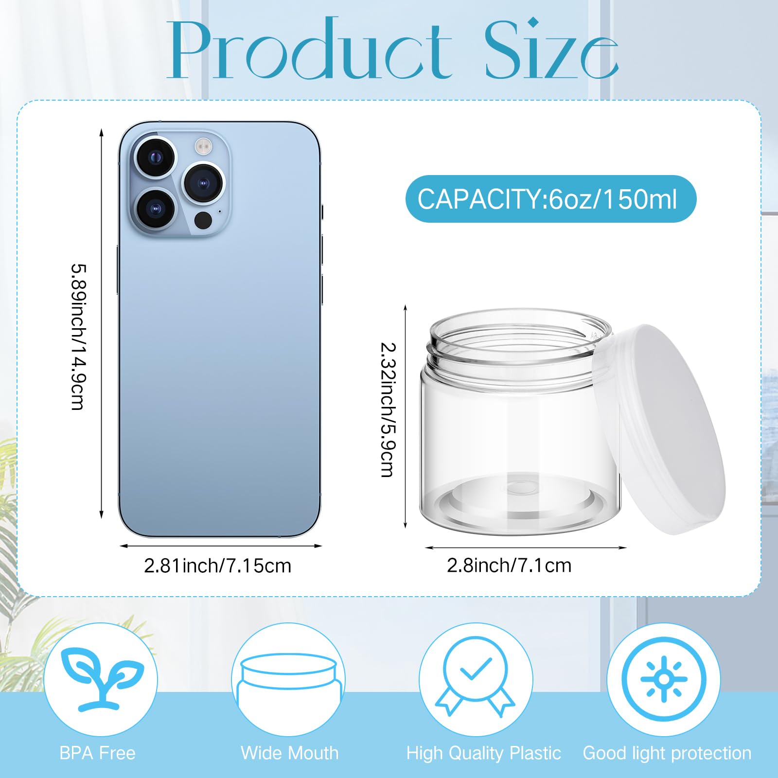 Satinior 100 Pcs Plastic Jars With Lids Small Containers Lids Wide Mouth Small Plastic Containers For Lotion Cream Rhinestones B