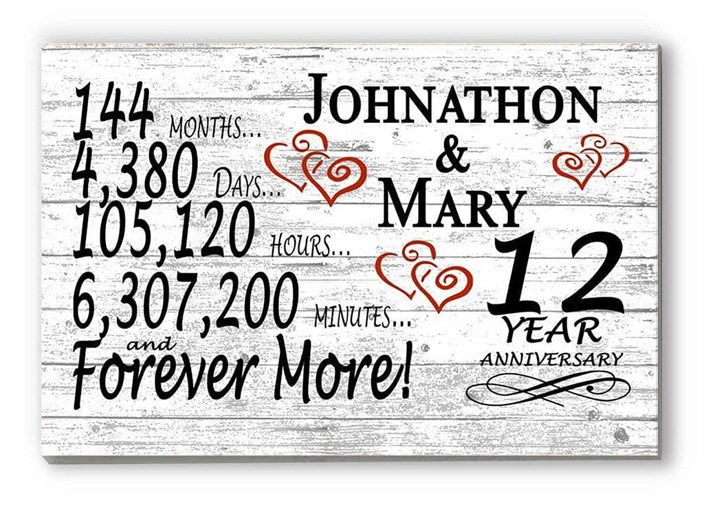 Broad Bay Personalized 12 Year Anniversary Sign Gift 12th Wedding Anniversary Present For Couple Days Minutes Years - Solid Wood