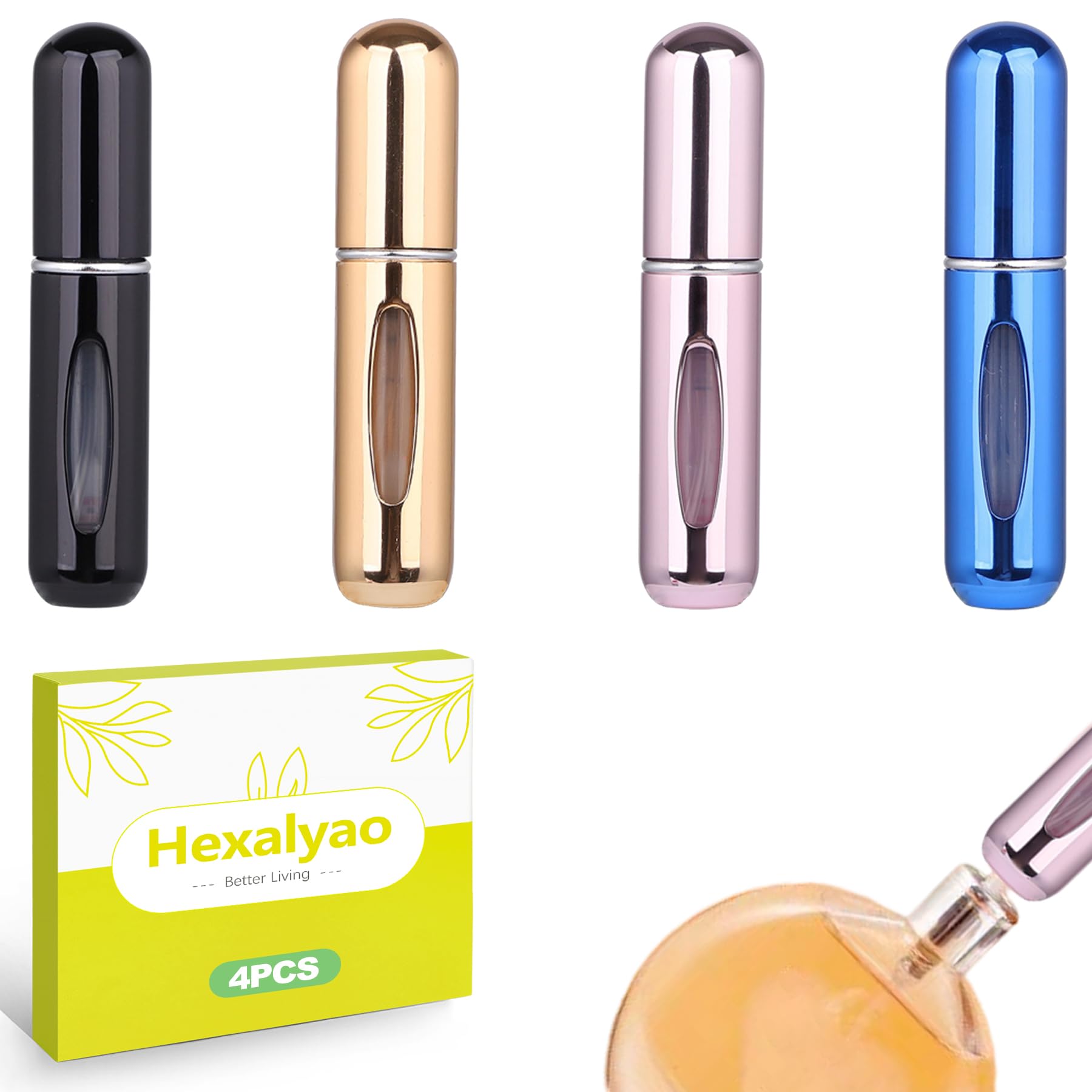 Hexalyao 4 Pack 5ml Refillable Perfume Atomizer Bottles  Portable Bottom Pump Refill Travel Size Spray Bottle, Mini Fragrance C