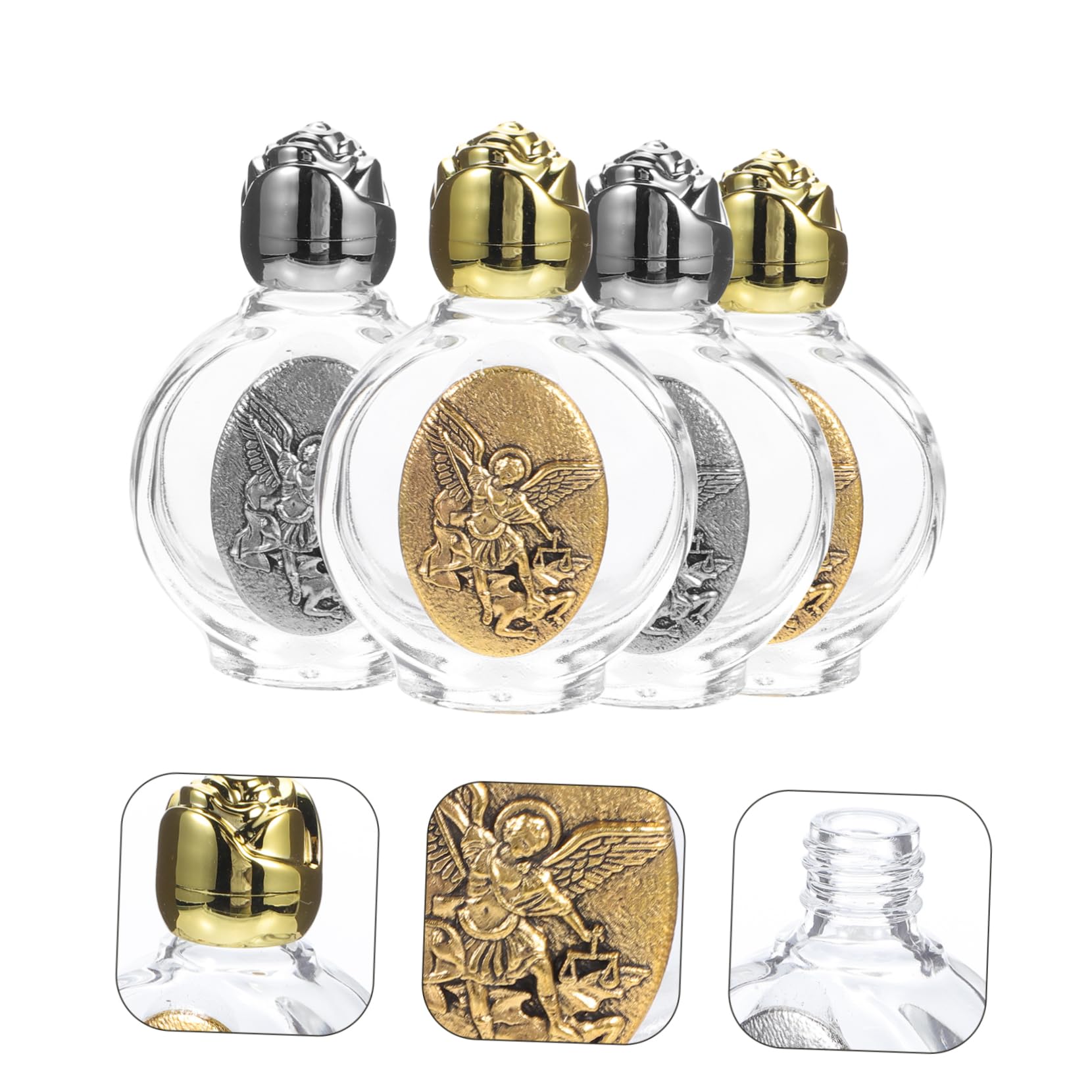KONTONTY 4Pcs Embossed Holy Water Bottles for Catholic Use Mini Glass Containers for Church Baptism and Blessing Ceremonies Deco