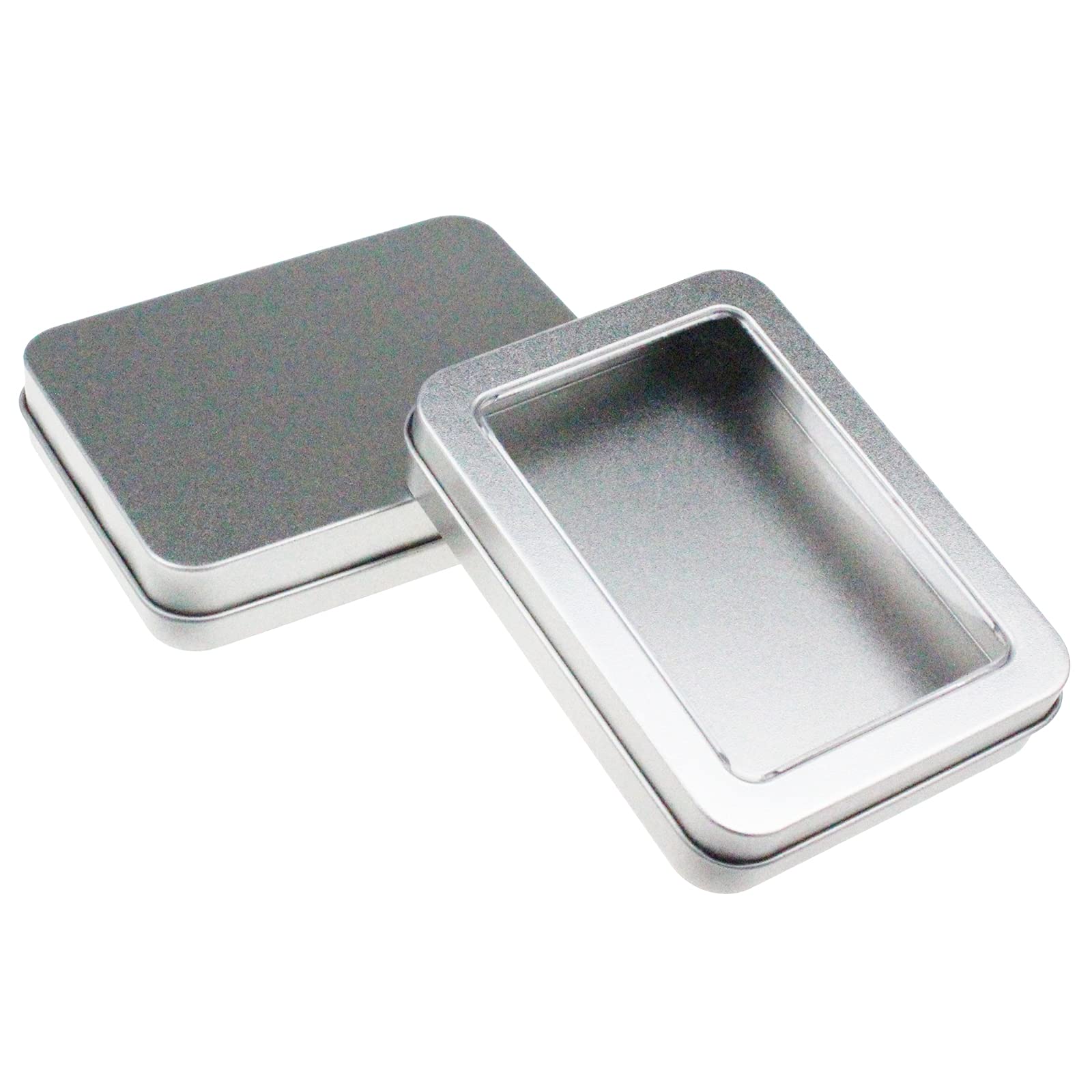 Goodma 12 Pieces Rectangular Empty Metal Tins Home Storage Containers Organizer Mini Box With Clear Window Lid, 4.5 X 3.35 X 0.8