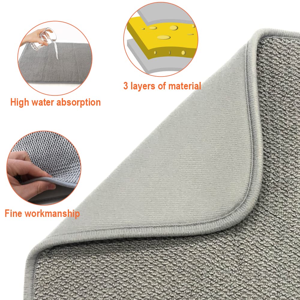 2Pack Large Dish Drying Mat For Kitchen Counter,24 X 17 Inch Microfiber Absorbent Dish Drying Pad,Large Size Dishes Drainer Mats
