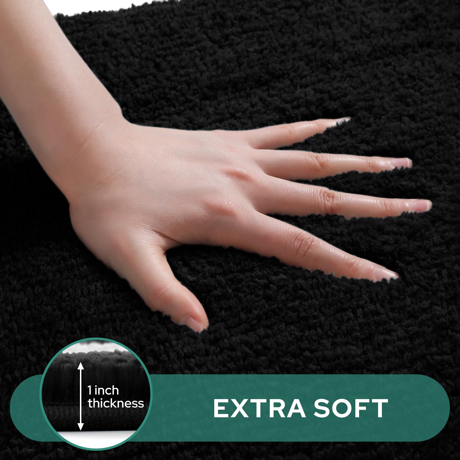 Homeideas Bathroom Rug, Soft And Water Absorbent Bath Mat, Non-Slip Fluffy Plush Microfiber Carpet For Tub And Shower (Black And