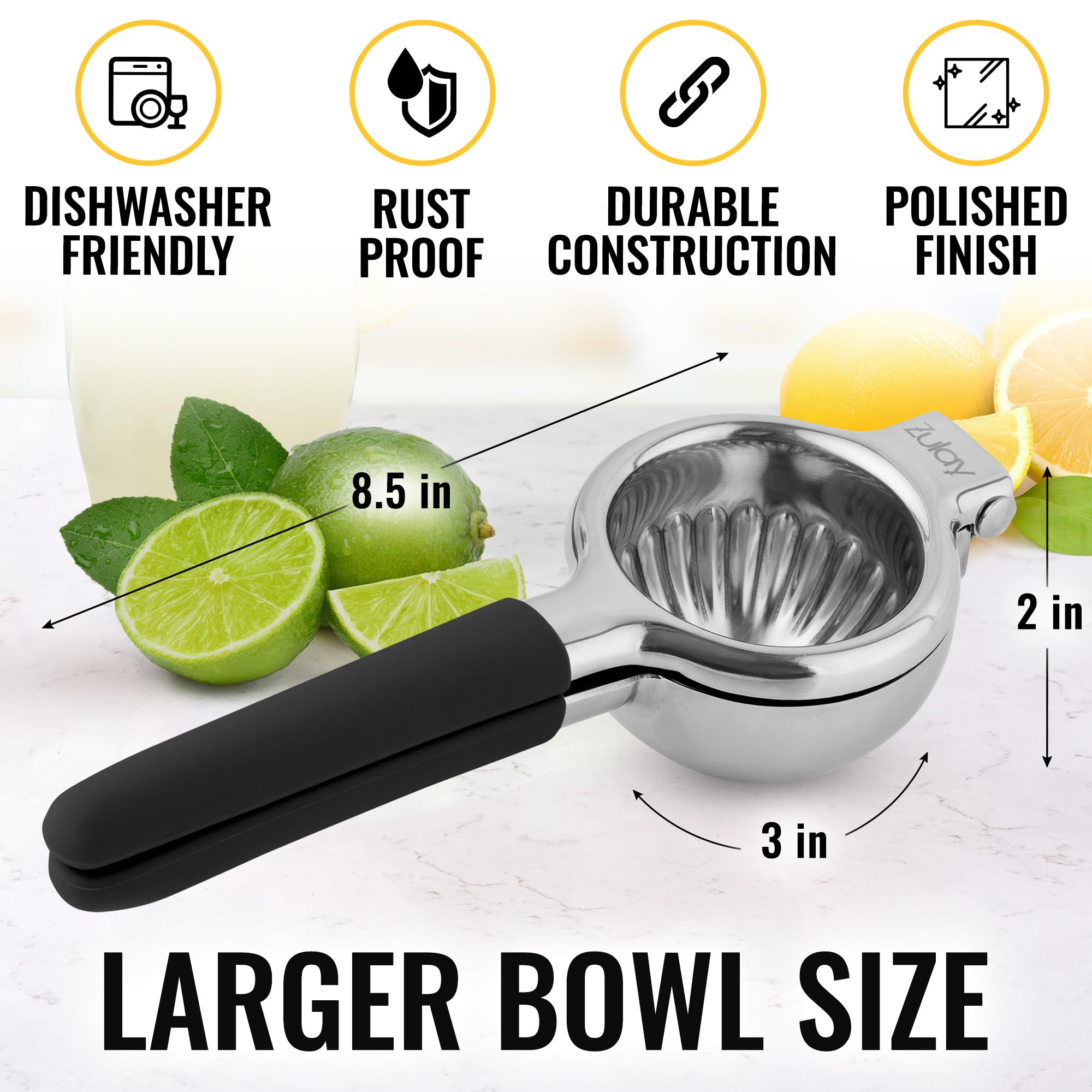 Zulay Kitchen Lemon Squeezer Stainless Steel Press - Non-Slip, Ergonomic Design With Solid, Heavy-Duty Squeezer Bowl - Large Man