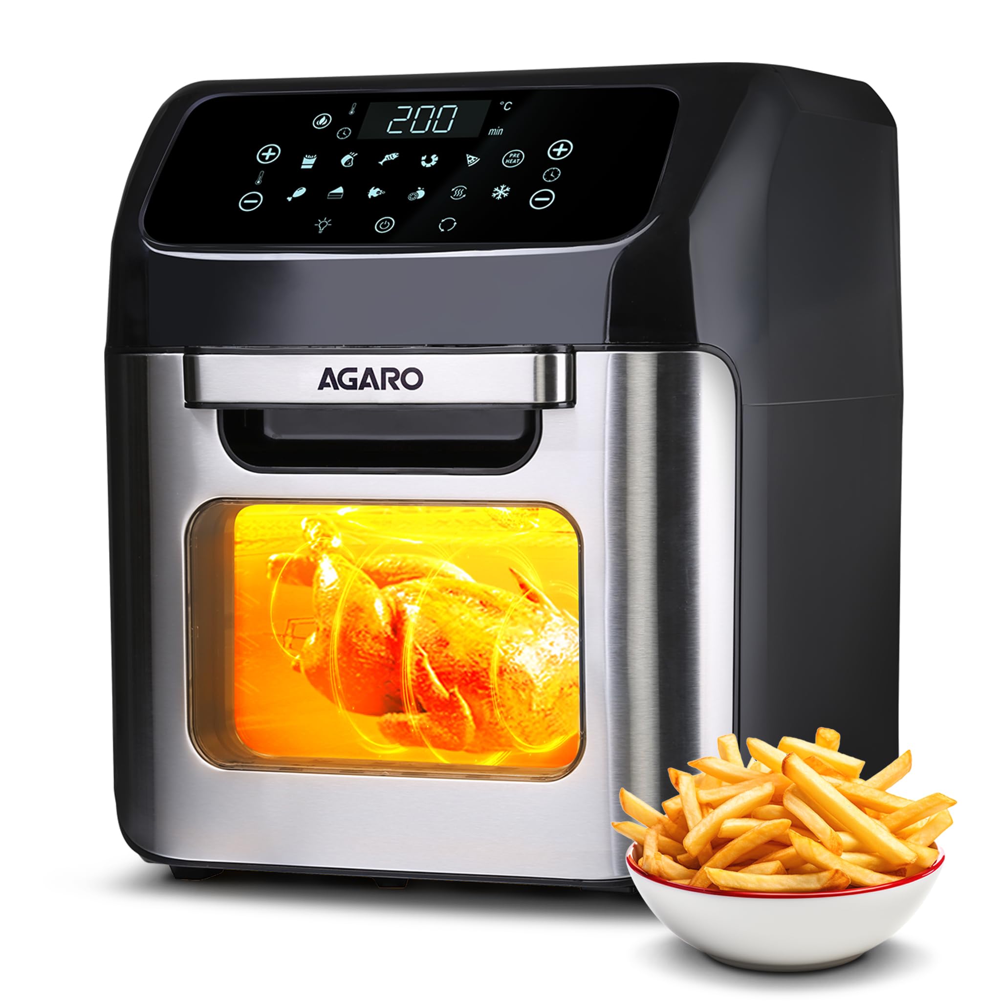 AGARO Regency Air Fryer For Home, 12L, Family Rotisserie Oven, 1800W, 9 Preset Menu, Electric Air Fryer Toaster Oven, Digital Di
