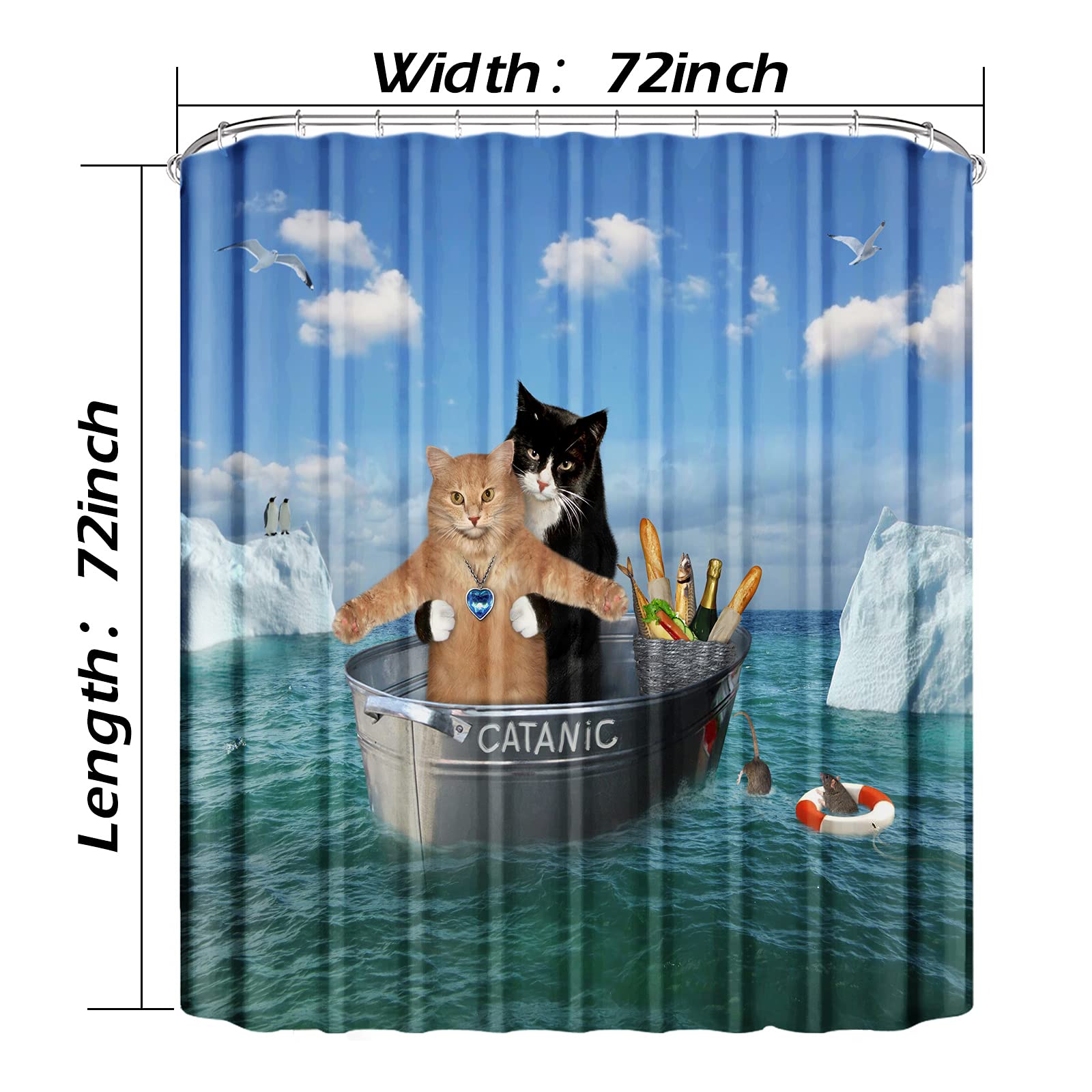 Domoku Cat Shower Curtain Funny Pet Kitten Couple Cosplay In Ocean Fun Cute Cat Bathroom Shower Curtains Polyster Fabric Waterpr