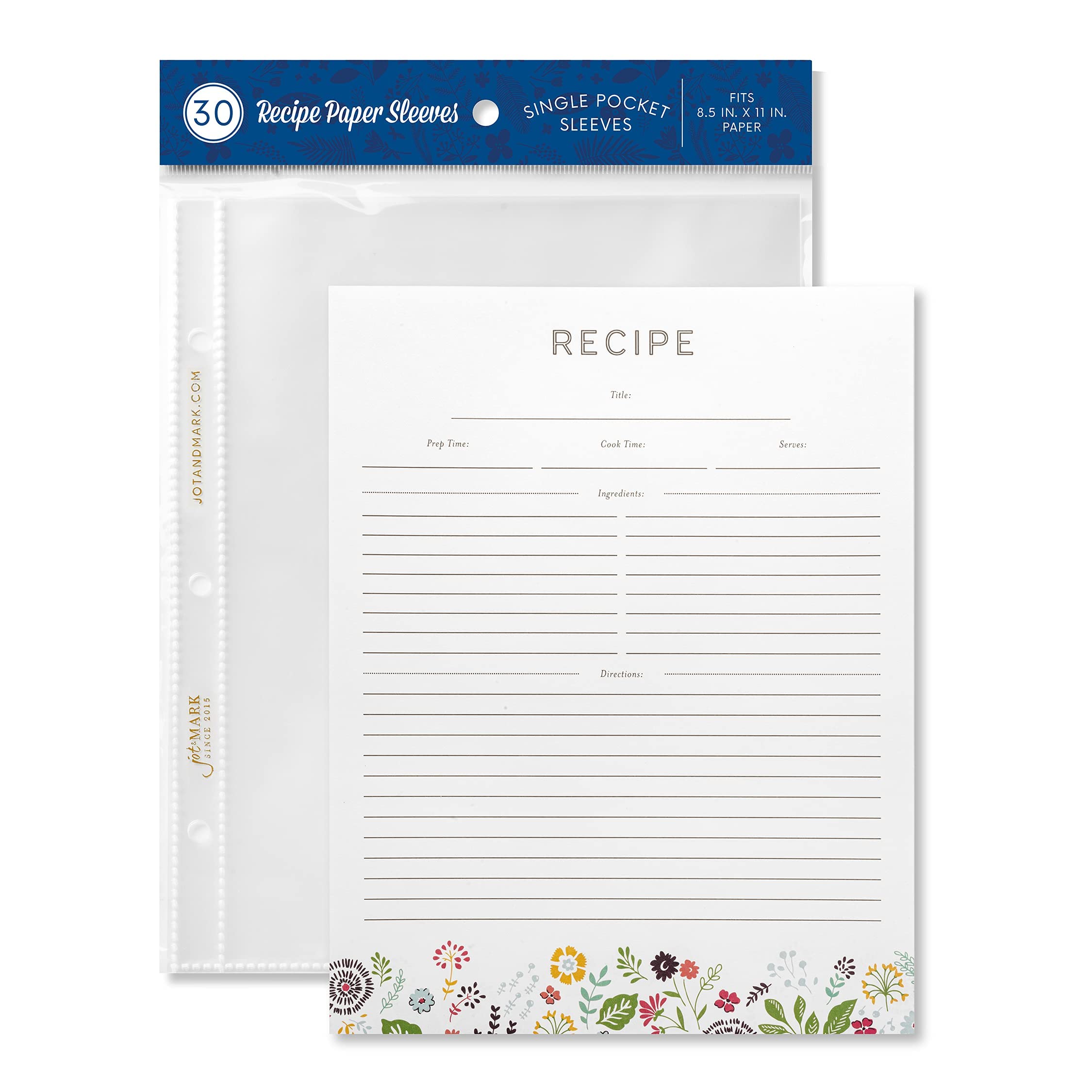 Recipe Binder Protective Sleeves And Printed Paper 8.5'' X 11'' Expansion Pack (Pinwheel Floral)
