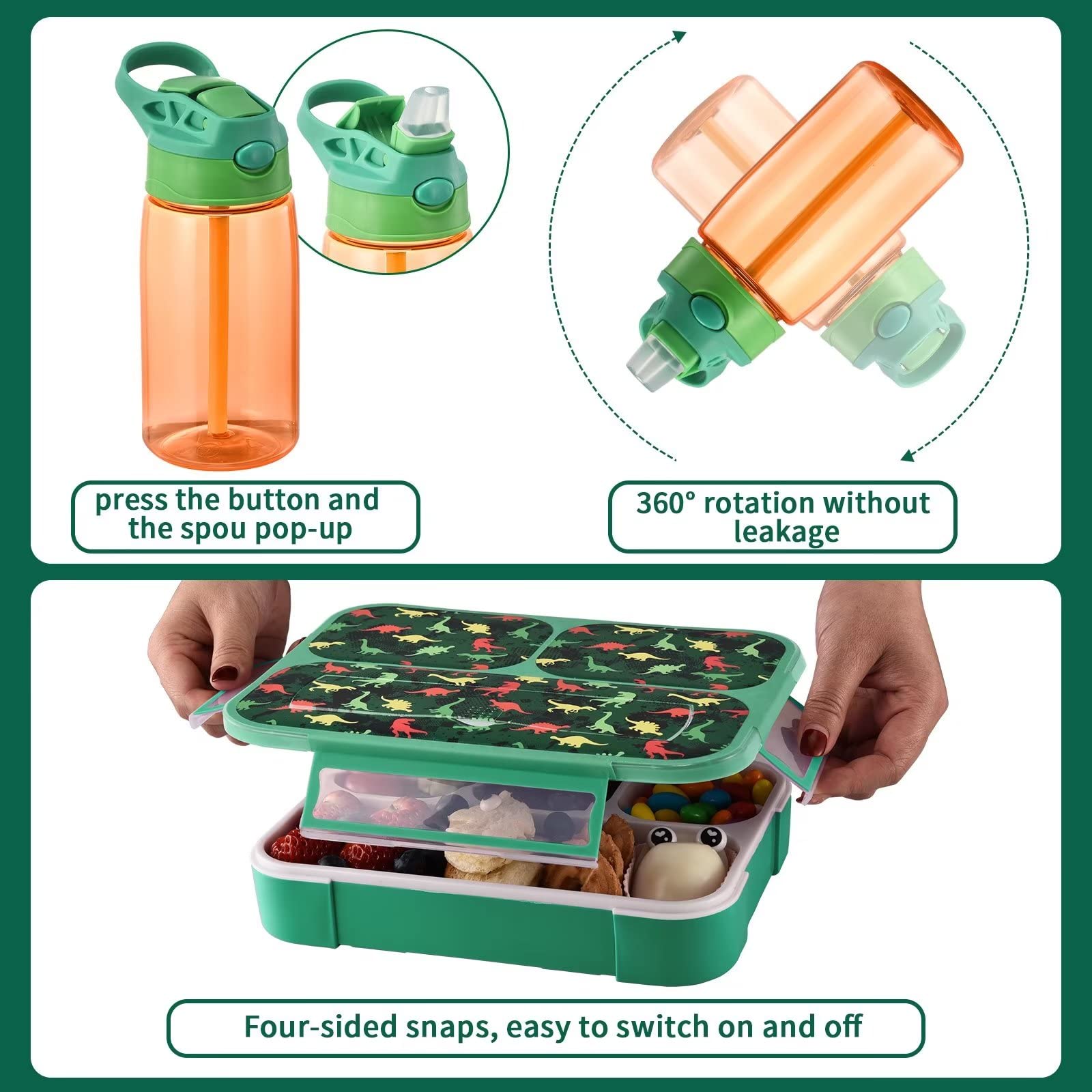 Bdbkywy Dinosaur-Themed Boys Lunch Box Set - Durable, Leakproof, Reusable Complete Lunch Kit For School