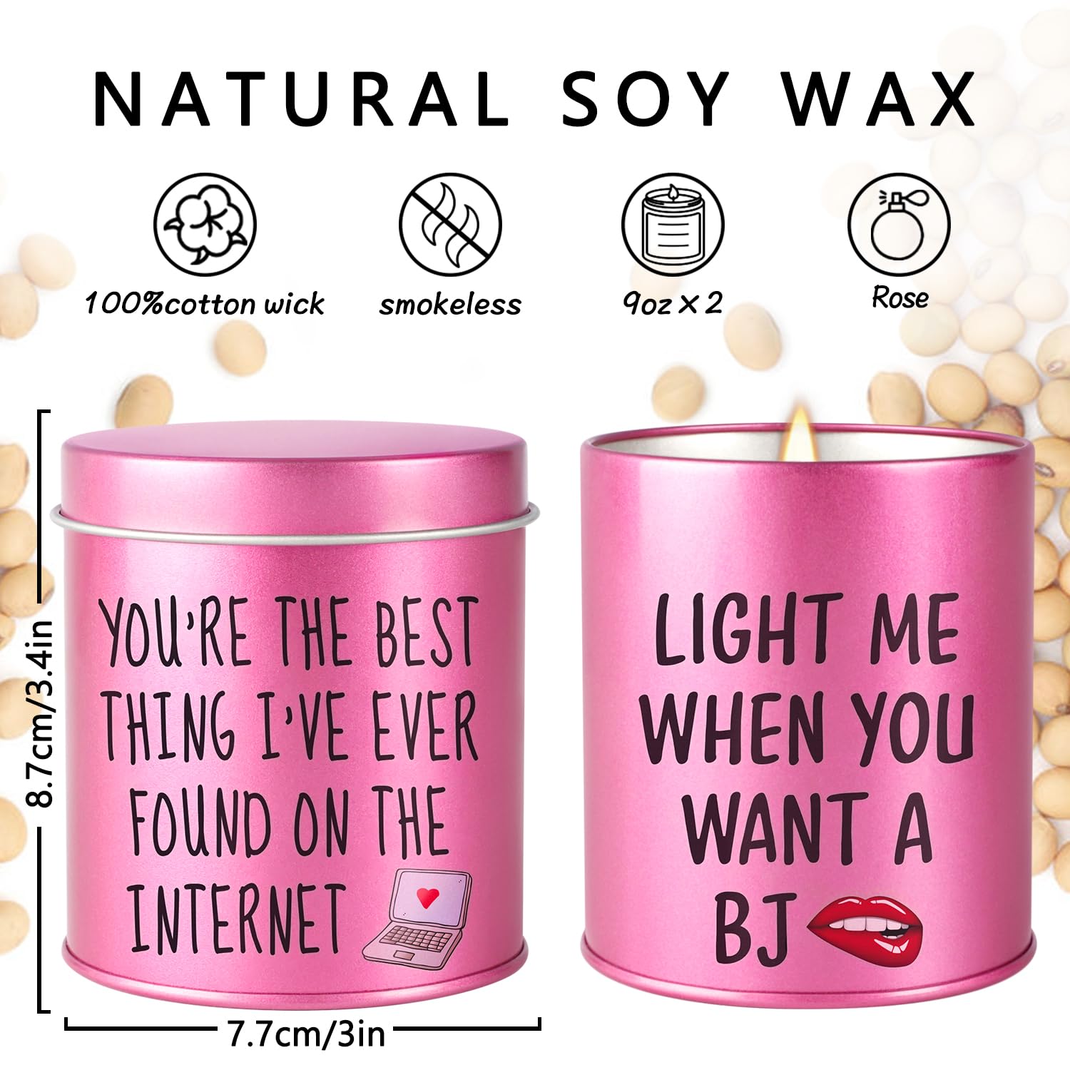Scented Candle, 9oz Rose Scented Candles for Him, Her, Couple Valentines Day Gifts, 2 Pack