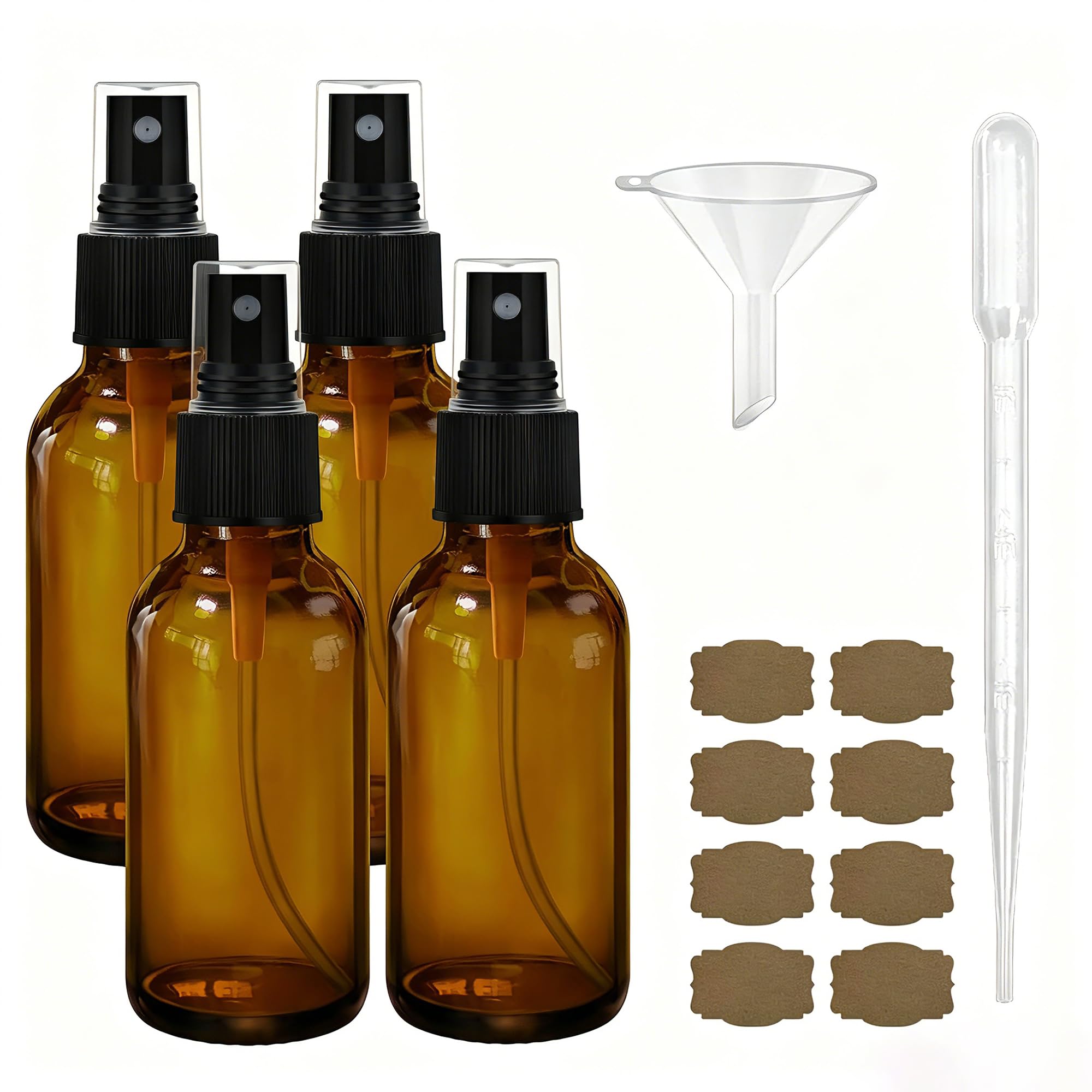 GIVAMEIHF 2 oz Dark Amber Glass Spray Bottles Set of 4,Empty Small Glass Spray Bottles Fine Mist Spray Refillable Containers,Min